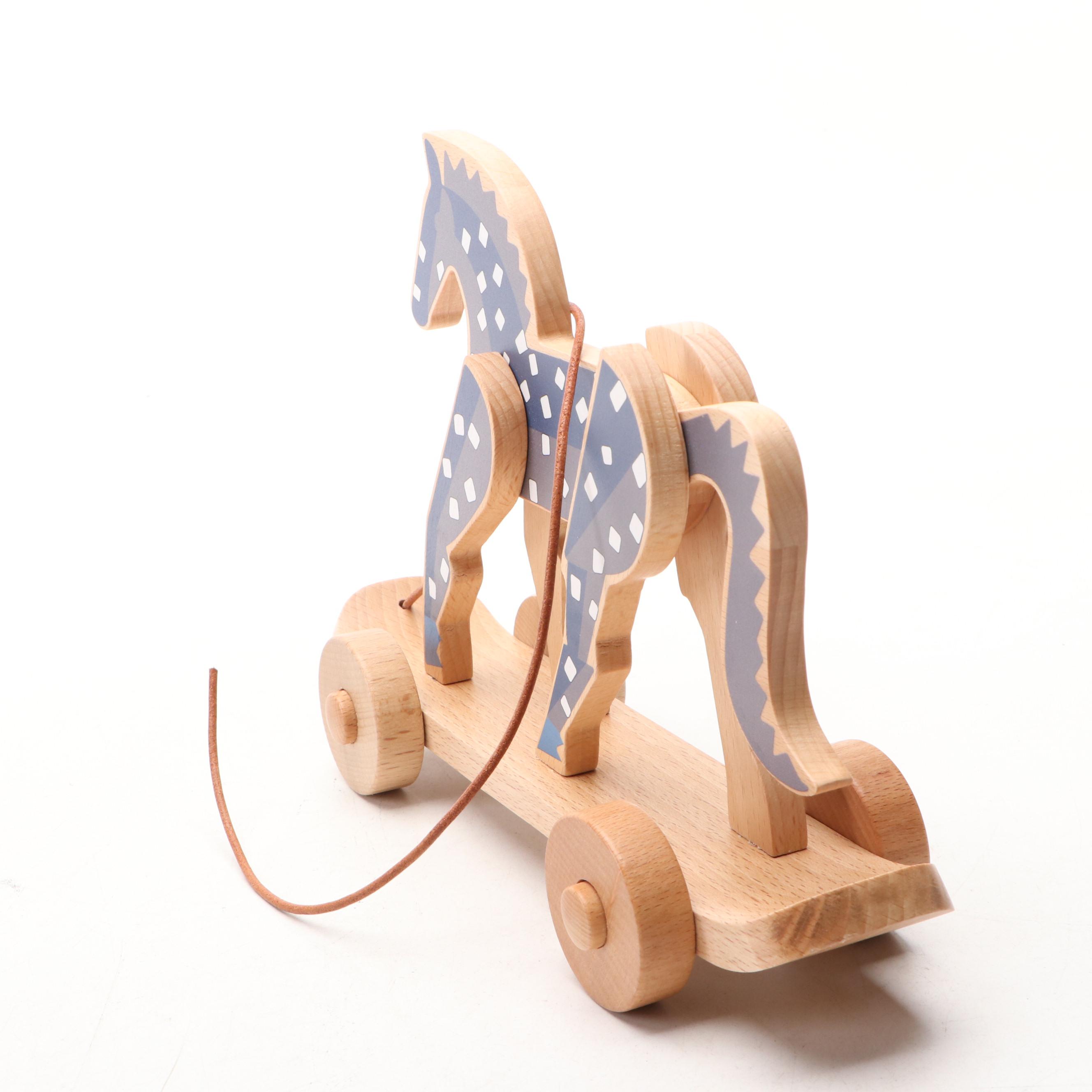 Hermès "Épopée" Beechwood Pull-Along Horse with Bridle Leather Rope