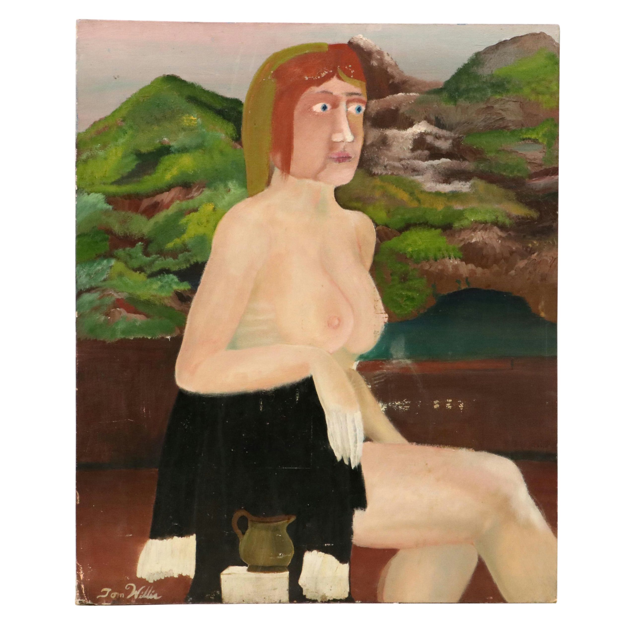 Tom Willis Stylized Portrait Oil Painting of Nude Woman