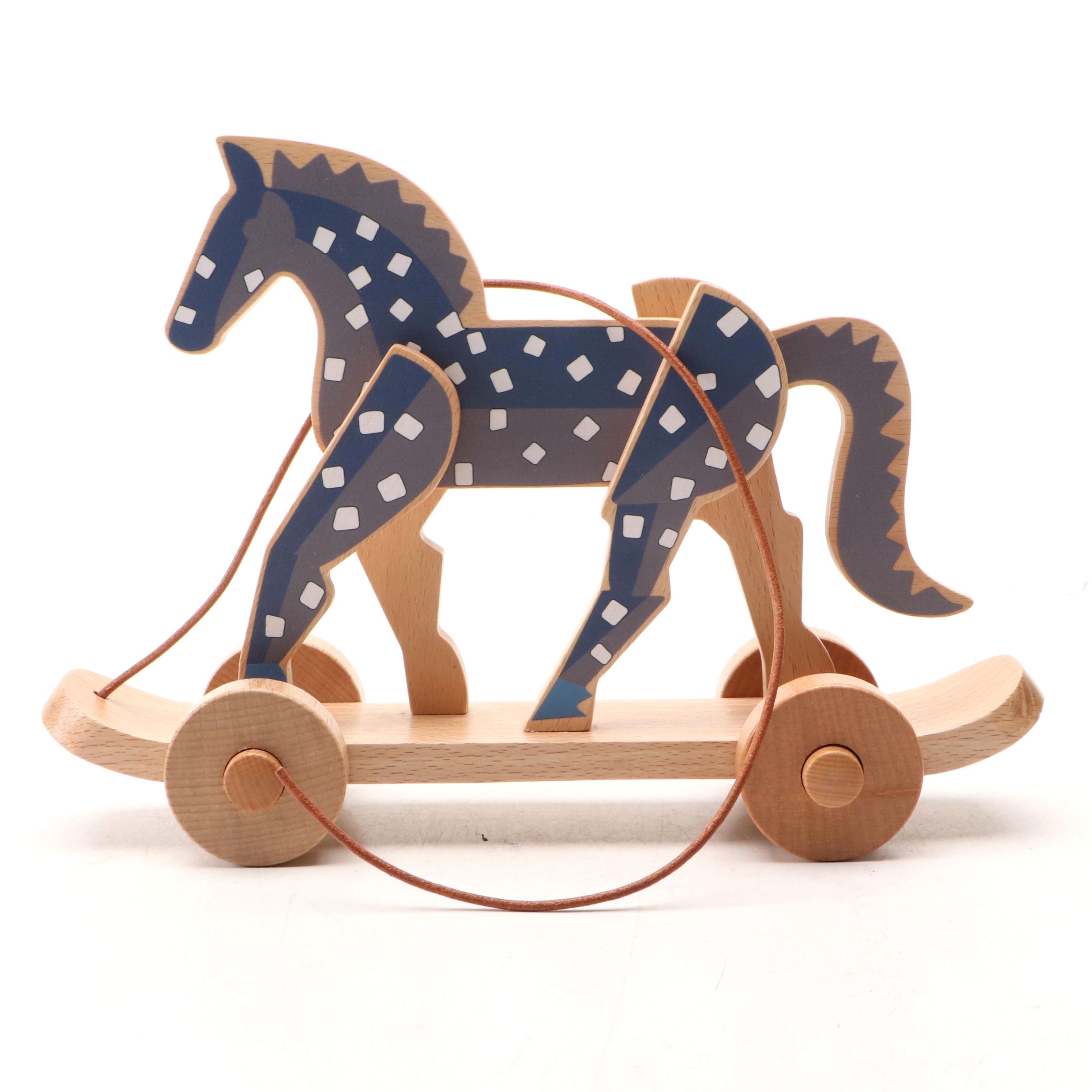 Hermès "Épopée" Beechwood Pull-Along Horse with Bridle Leather Rope