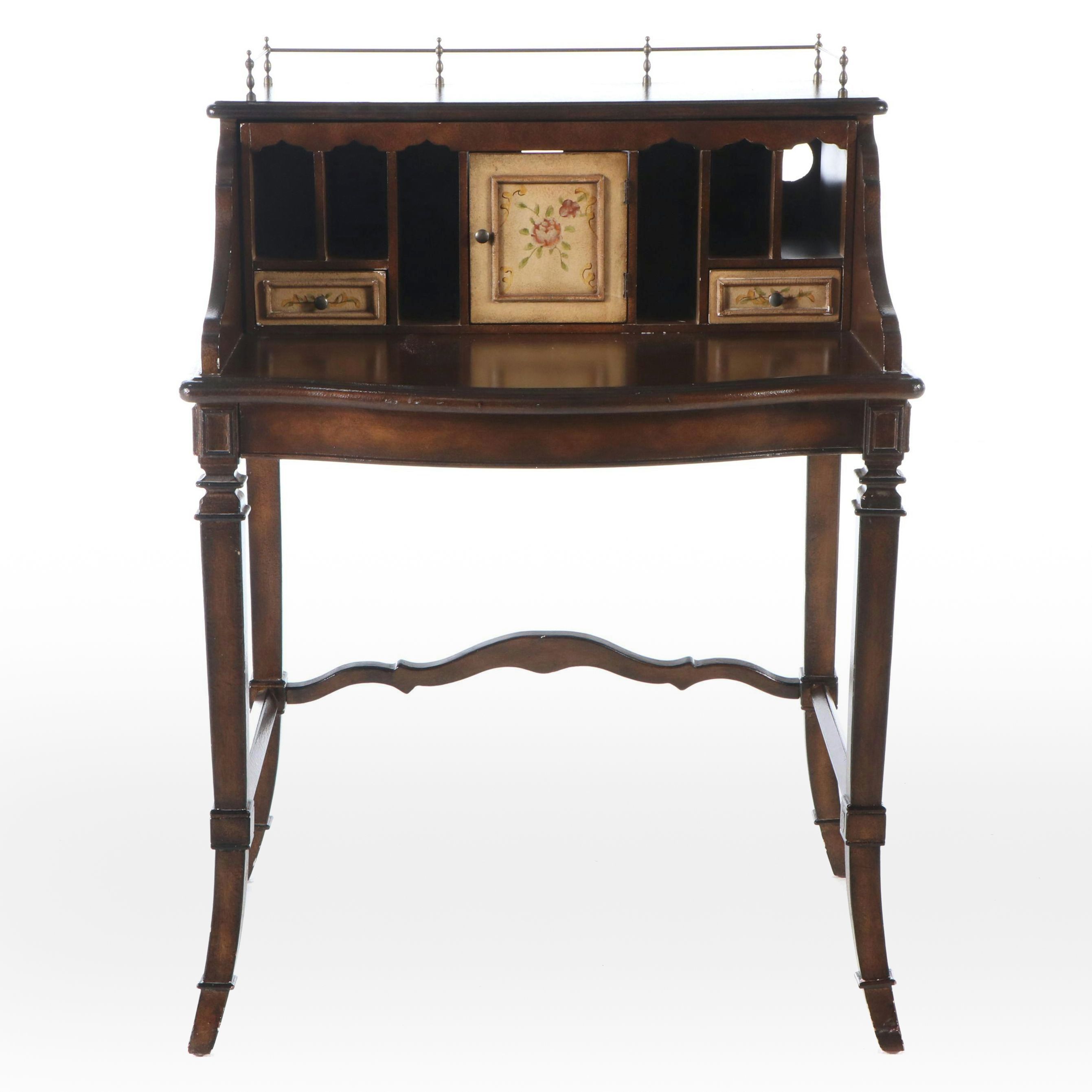 Napoleon III Style Wooden Desk with Gallery Top