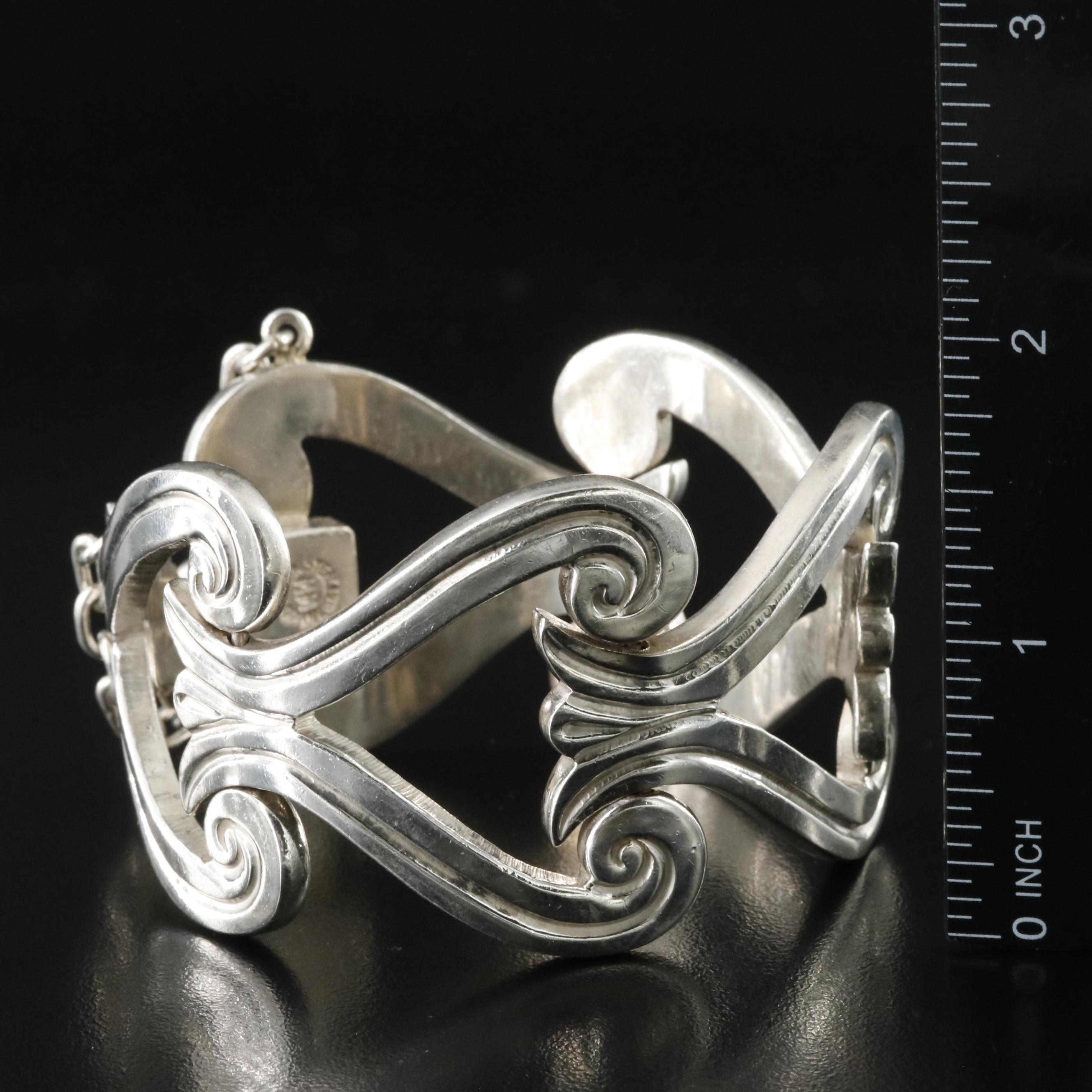 Mexican Modernist 980 Silver Scrollwork Bracelet
