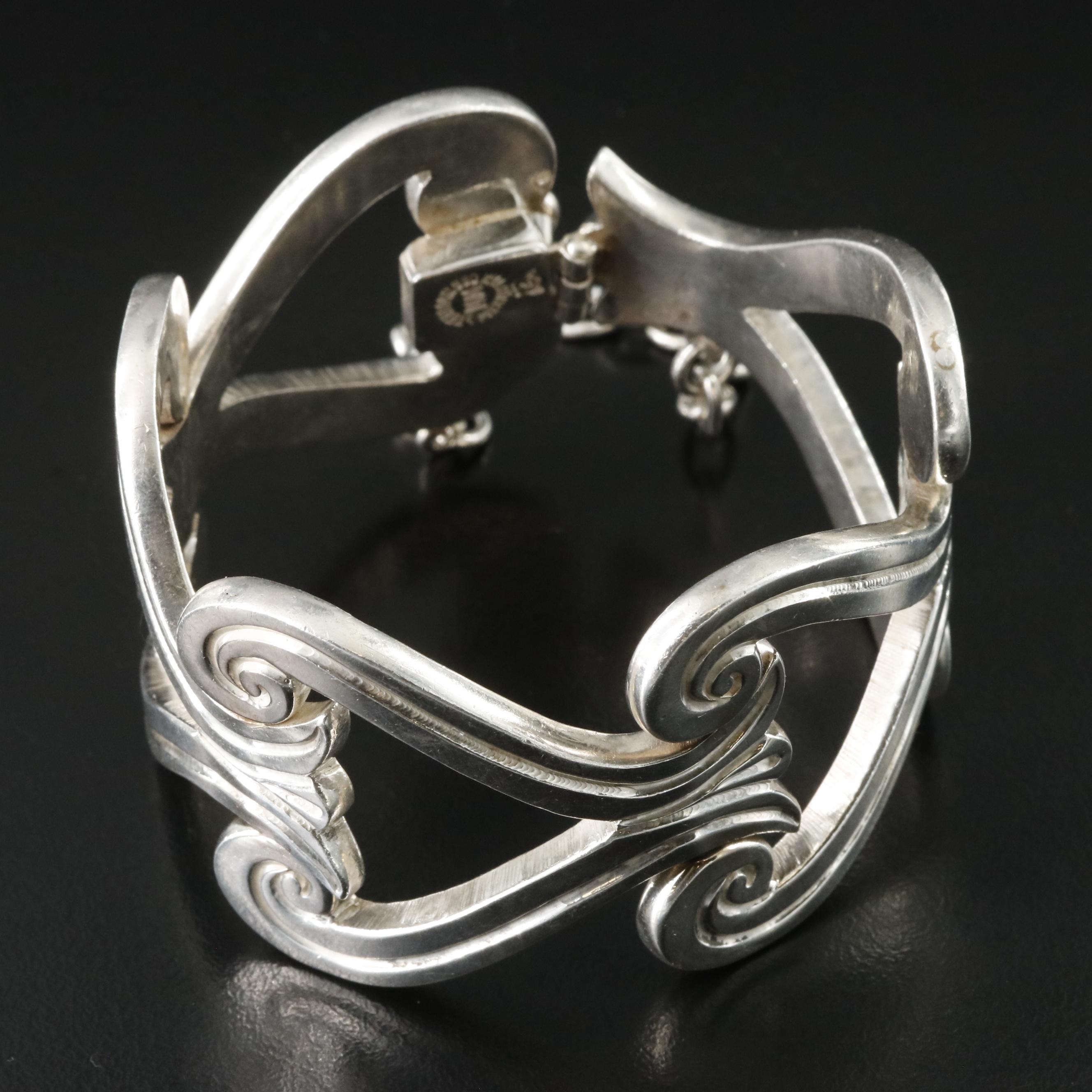 Mexican Modernist 980 Silver Scrollwork Bracelet