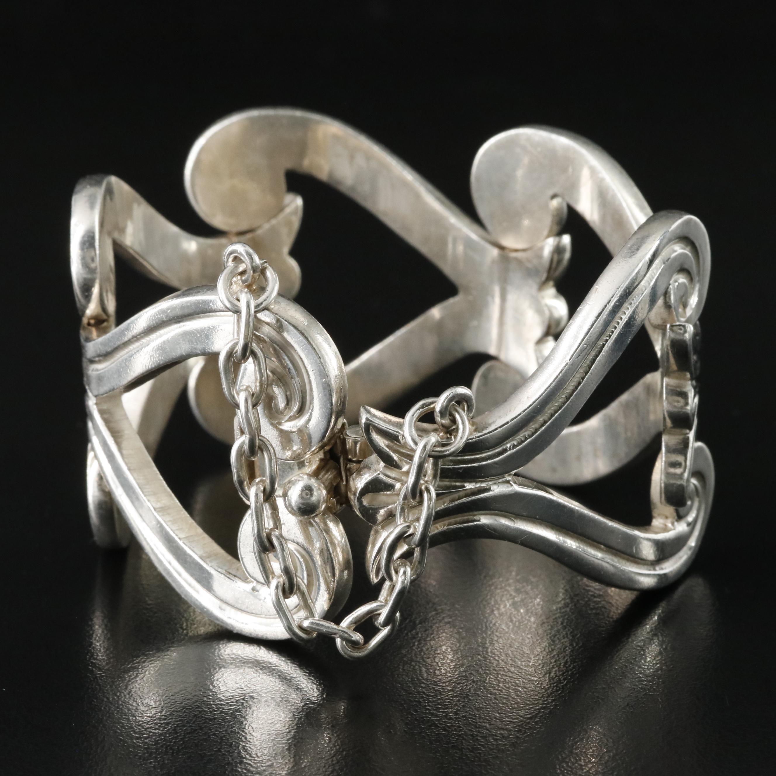 Mexican Modernist 980 Silver Scrollwork Bracelet