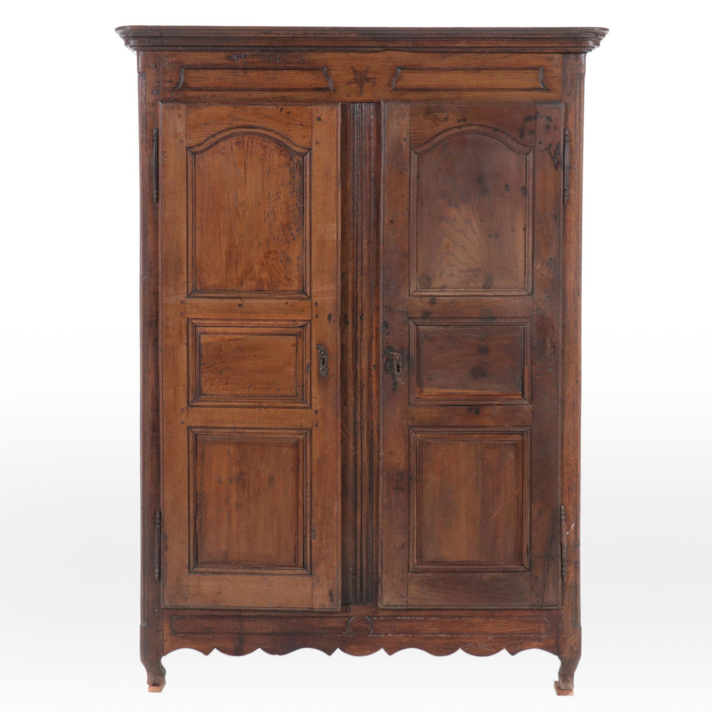 French Provincial Style Carved Oak Wardrobe, 19th Century