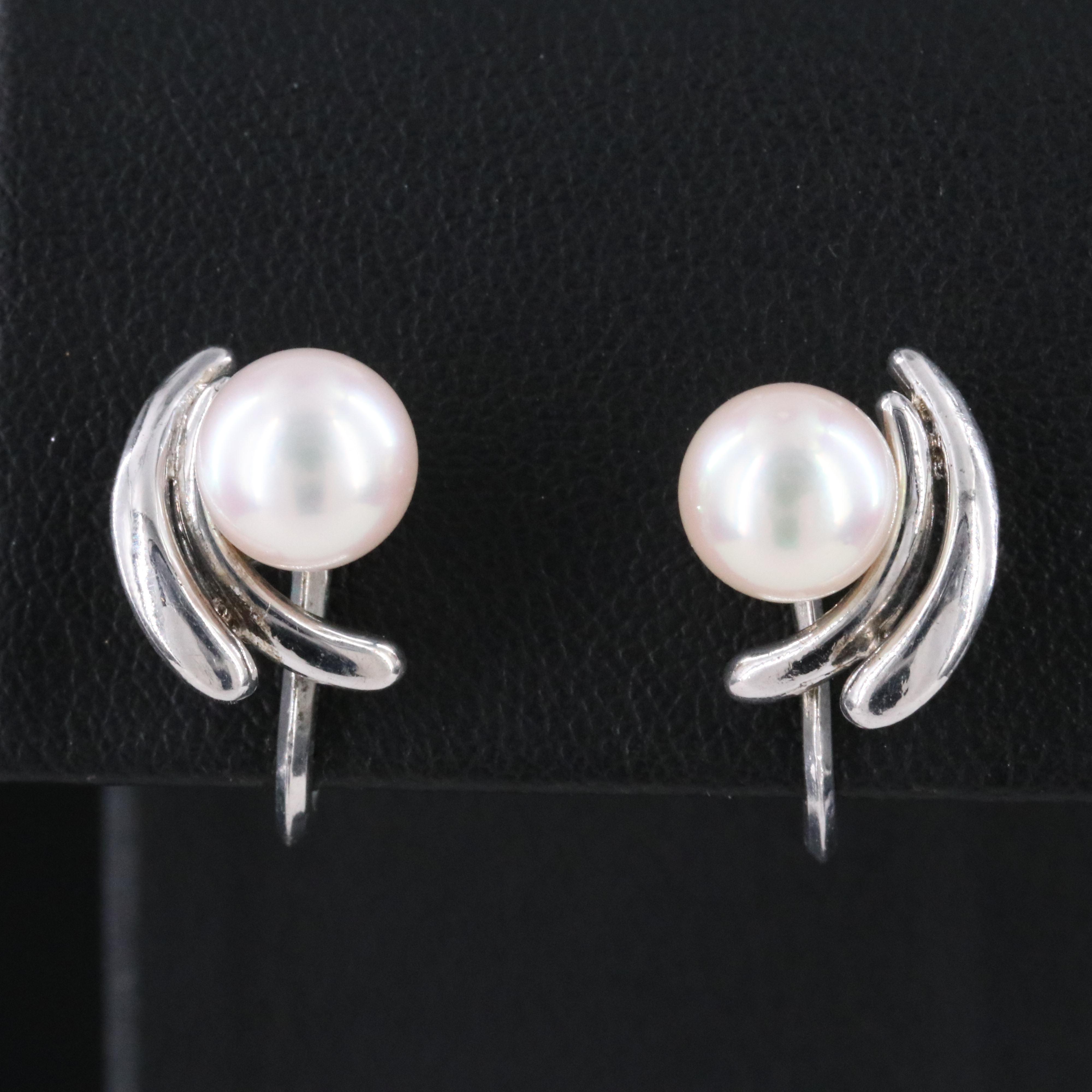 Mikimoto Sterling Pearl Screw Back Earrings
