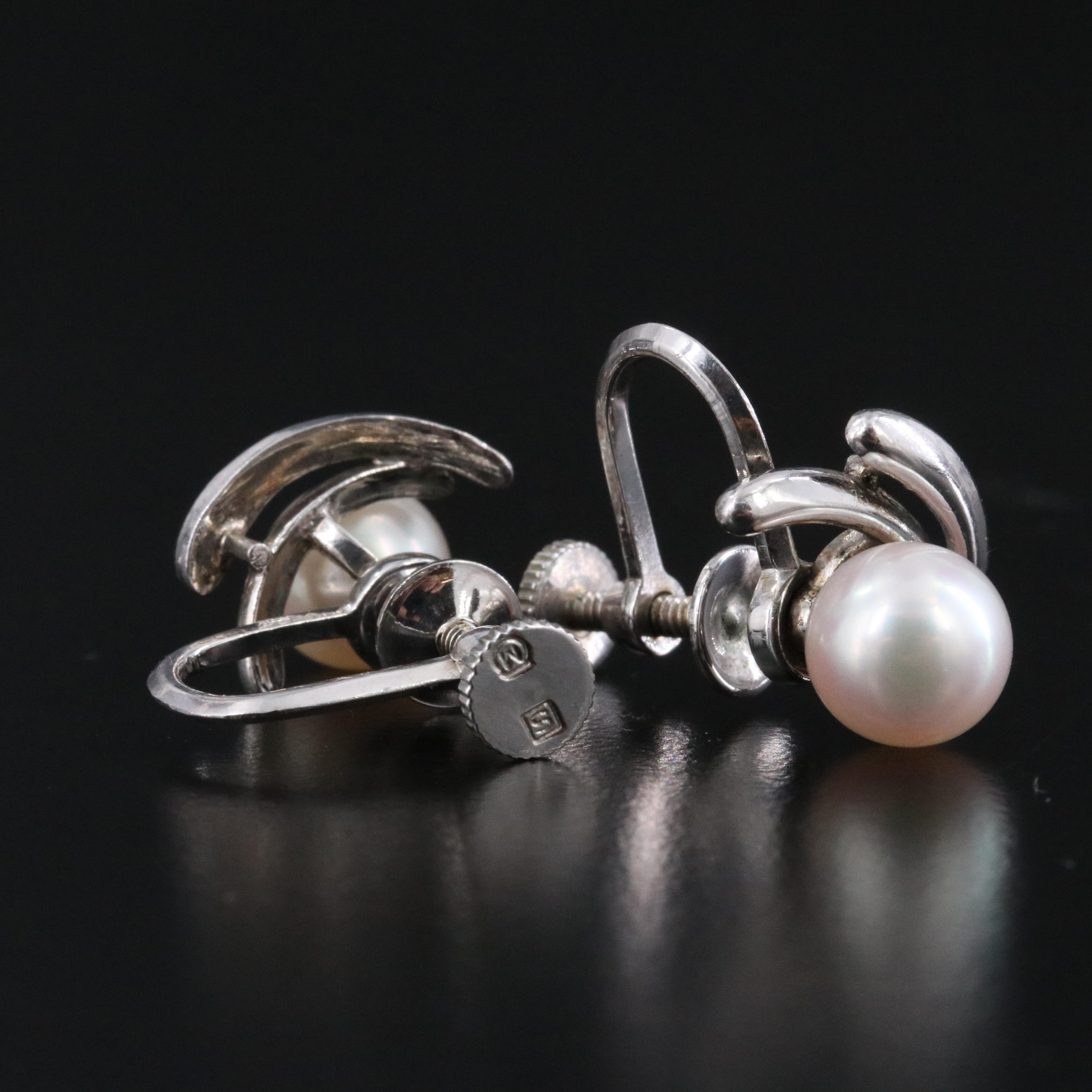 Mikimoto Sterling Pearl Screw Back Earrings