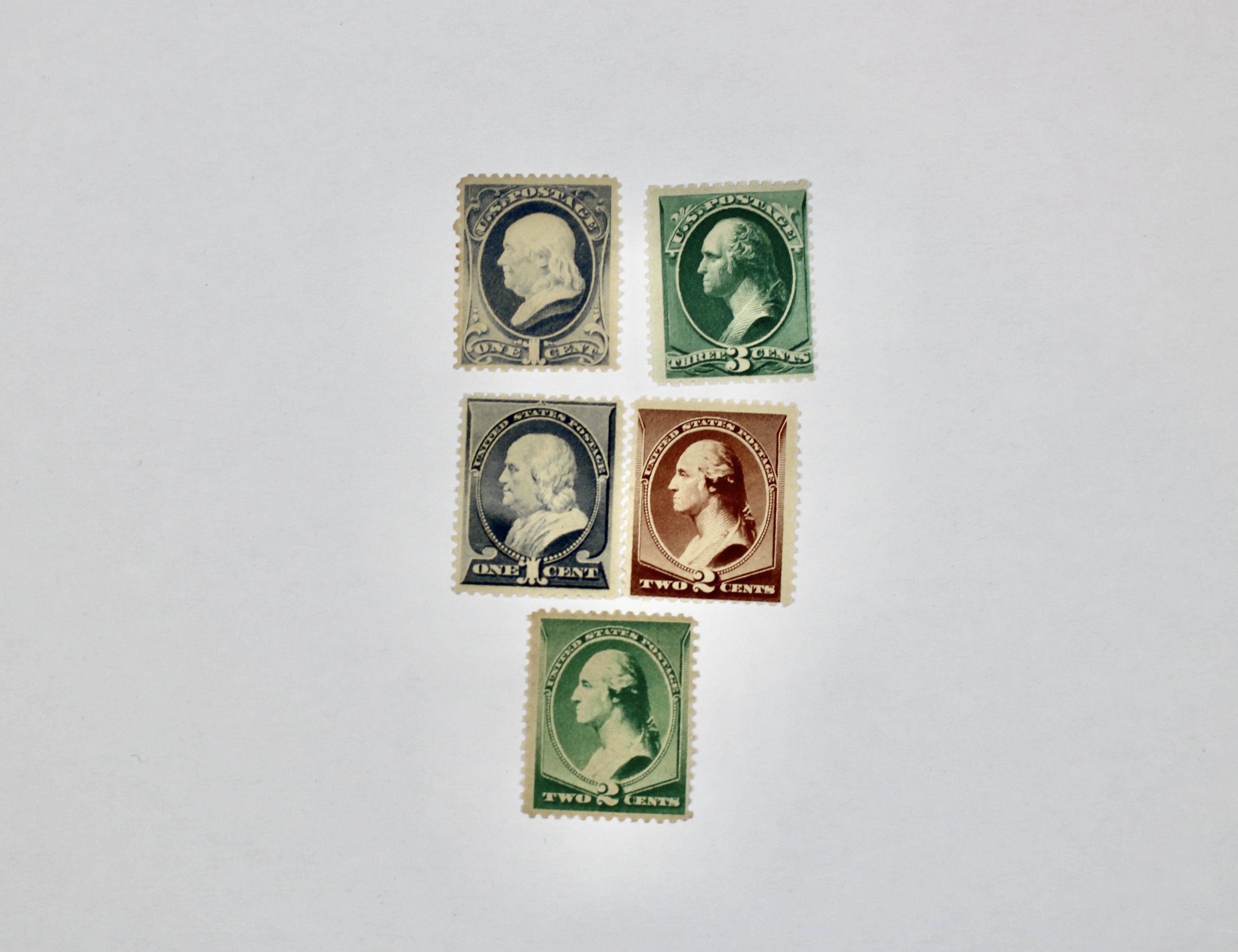 Five Early MNH U.S. Stamps Including Scott#s 206, 207, 210, 212, and 213