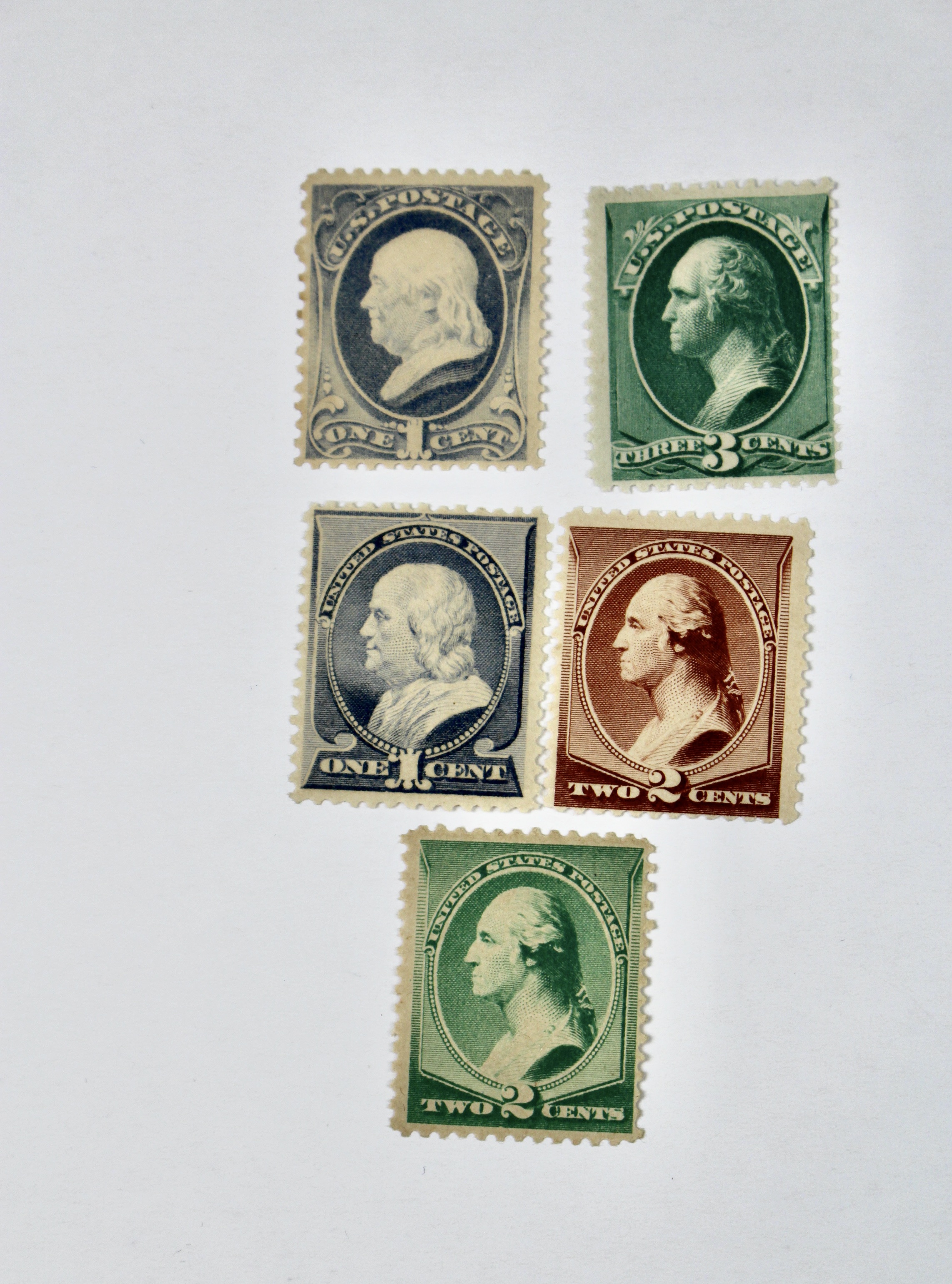 Five Early MNH U.S. Stamps Including Scott#s 206, 207, 210, 212, and 213