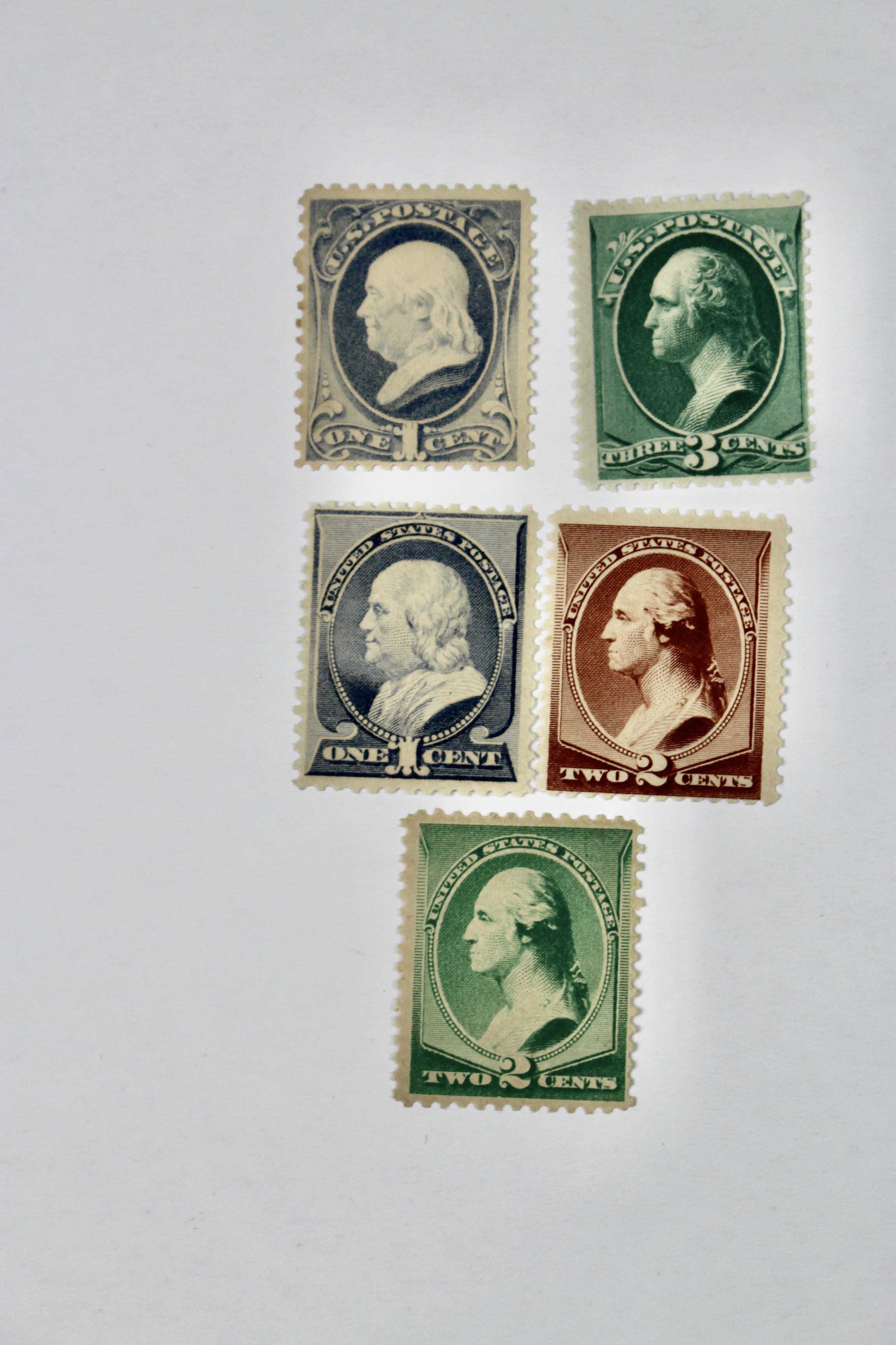 Five Early MNH U.S. Stamps Including Scott#s 206, 207, 210, 212, and 213