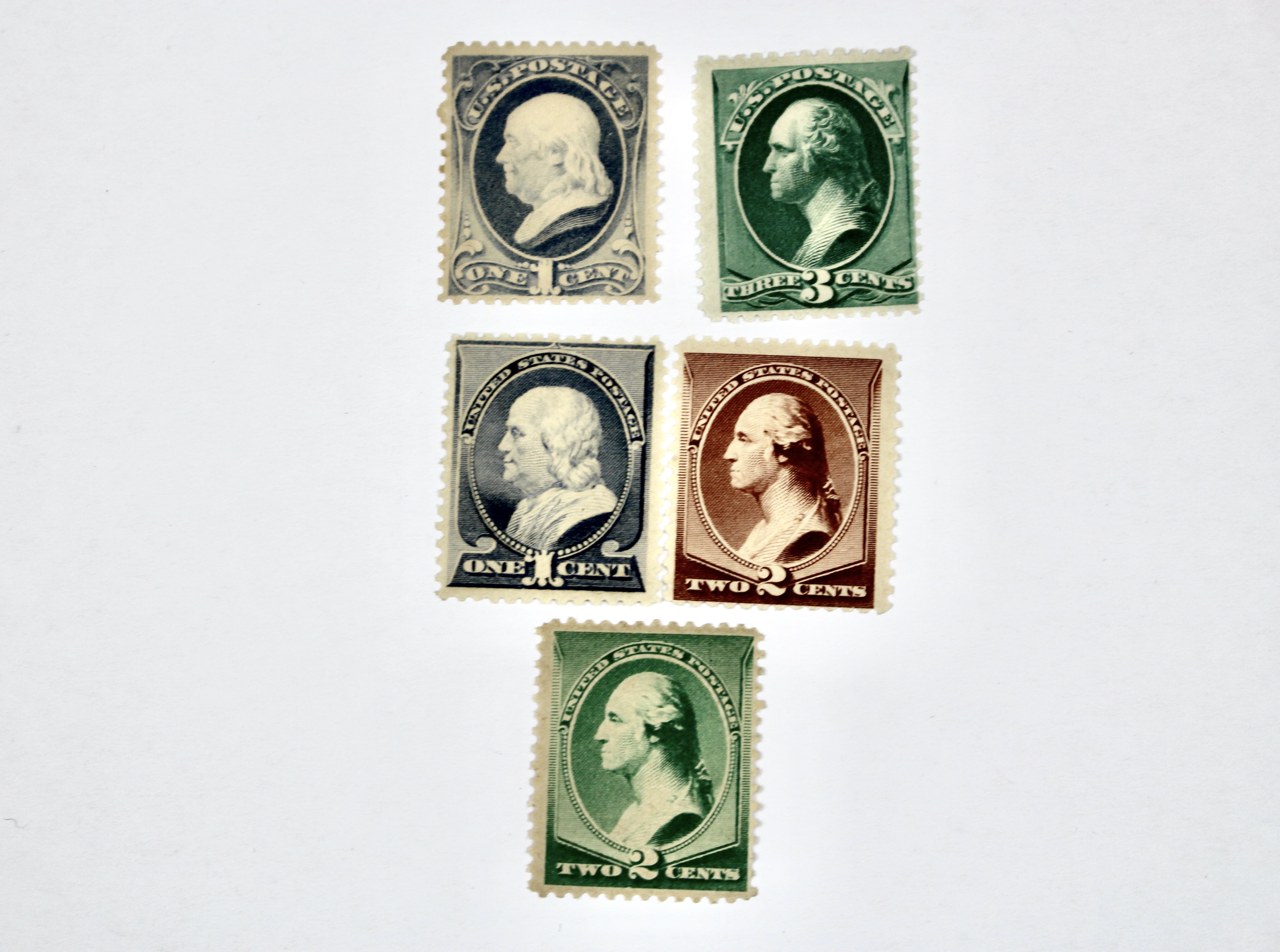 Five Early MNH U.S. Stamps Including Scott#s 206, 207, 210, 212, and 213