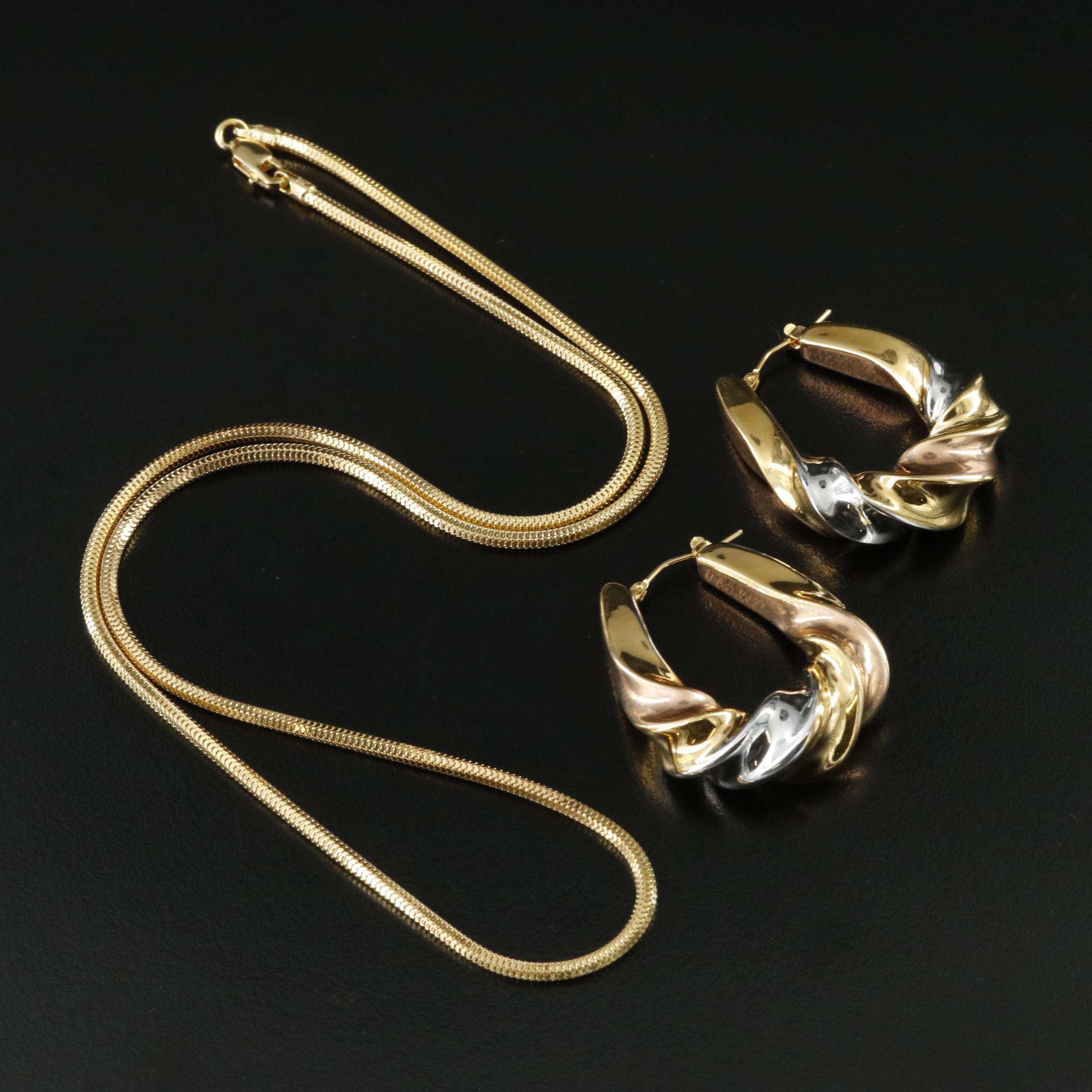 Milor 14K Electroformed Twist Hoops with Sterling Snake Chain