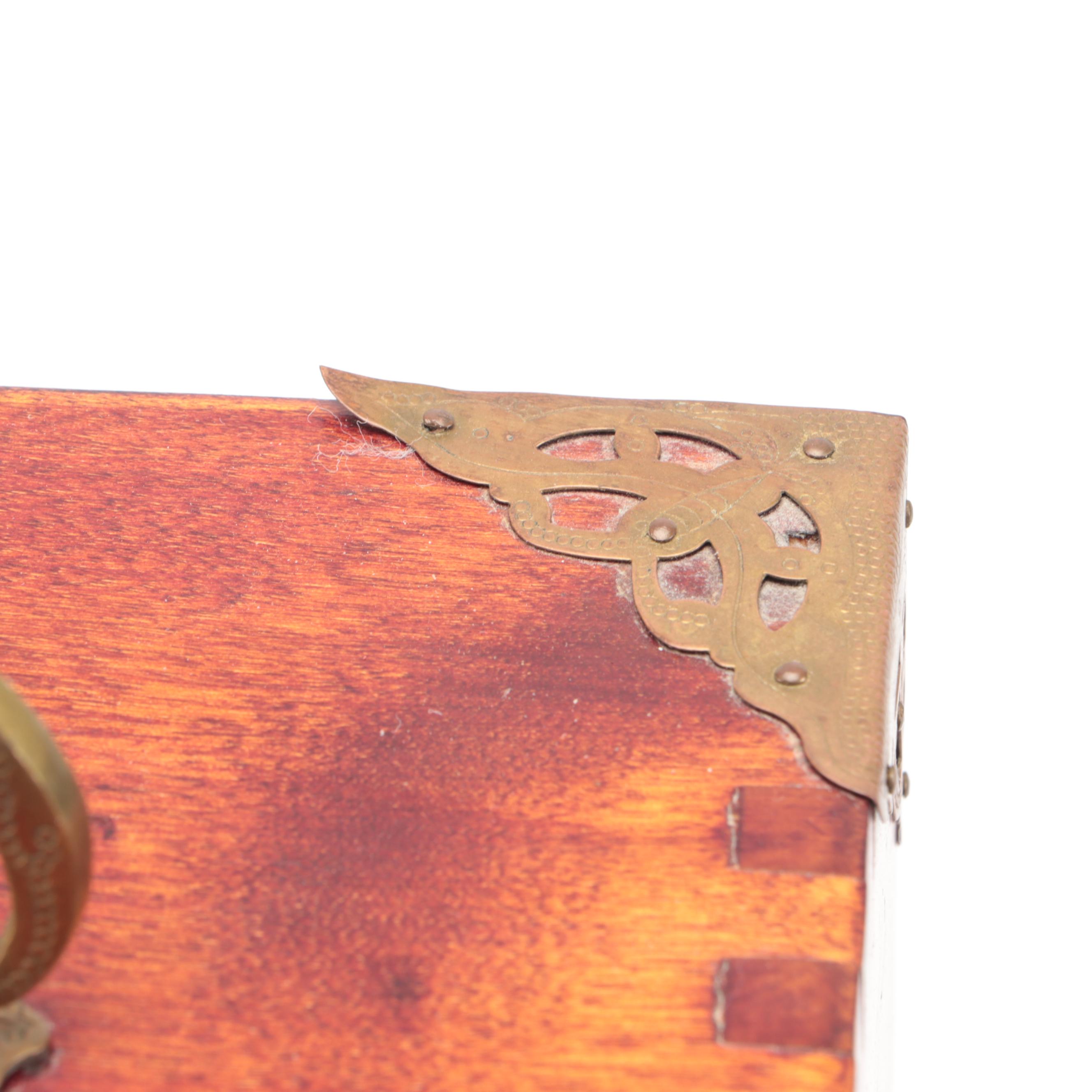 Chinese Wooden Jewelry Cabinet with Brass Mounts and Serpentine Inlays