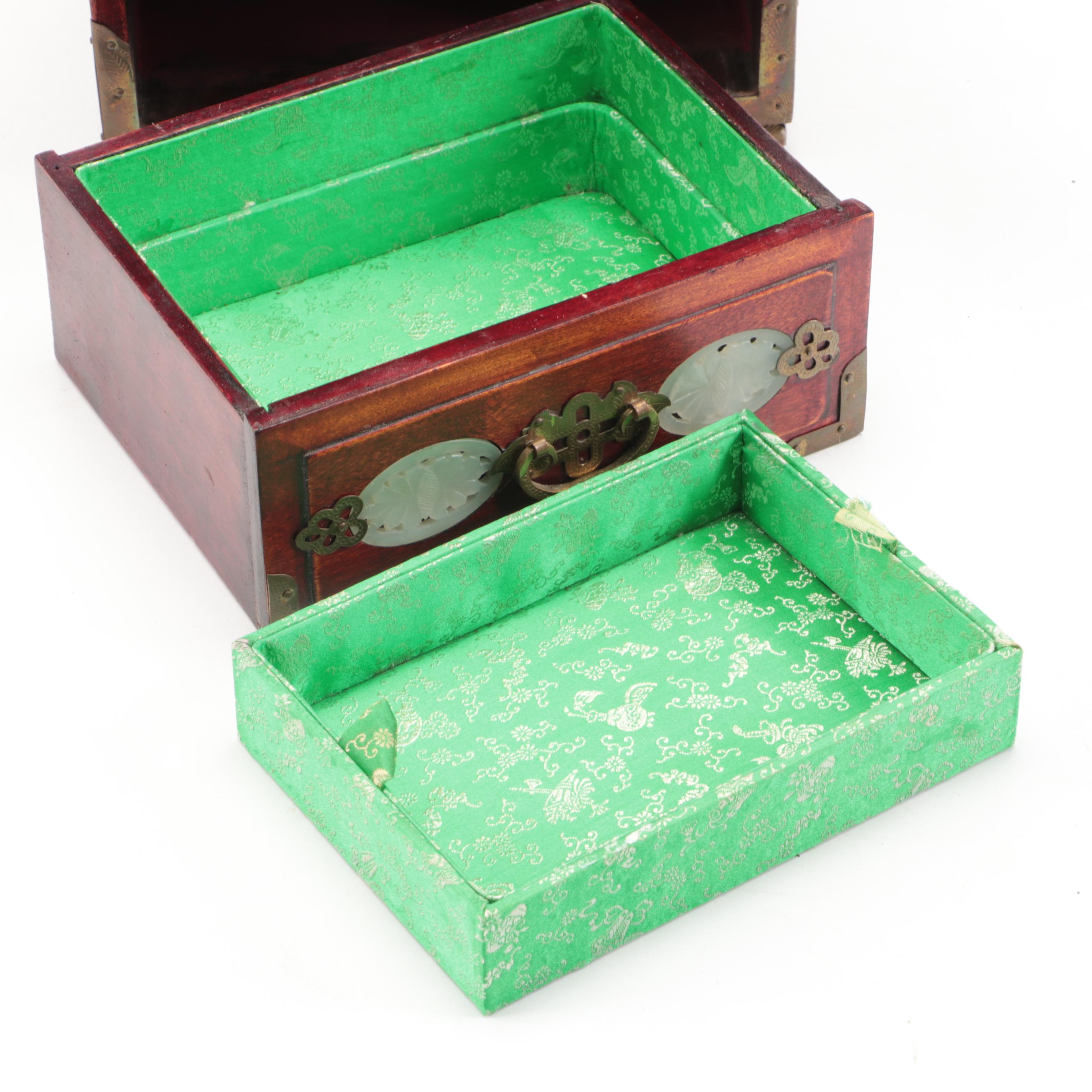 Chinese Wooden Jewelry Cabinet with Brass Mounts and Serpentine Inlays