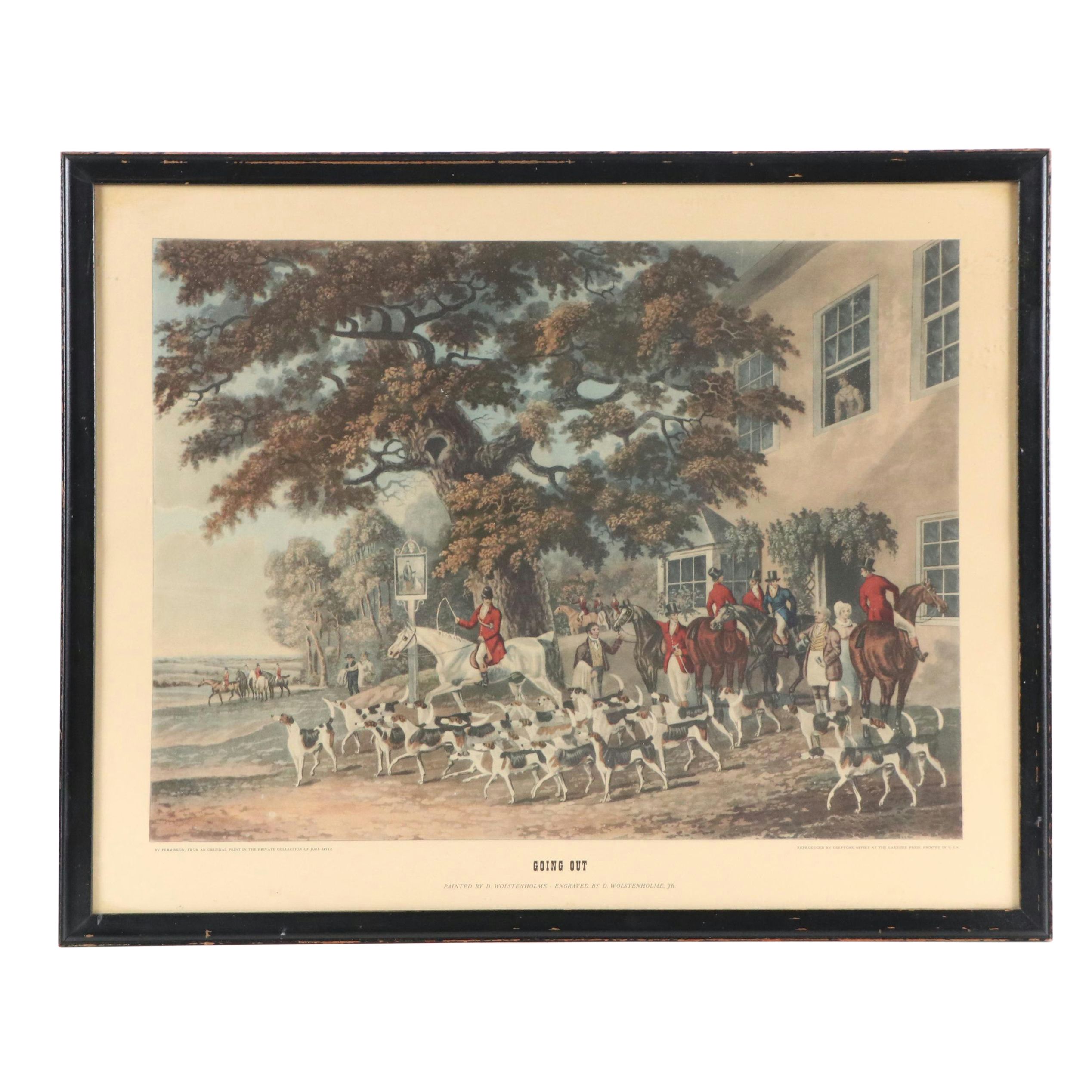 English Fox Hunting Offset Lithograph "Going Out" After Dean Wolstenholme