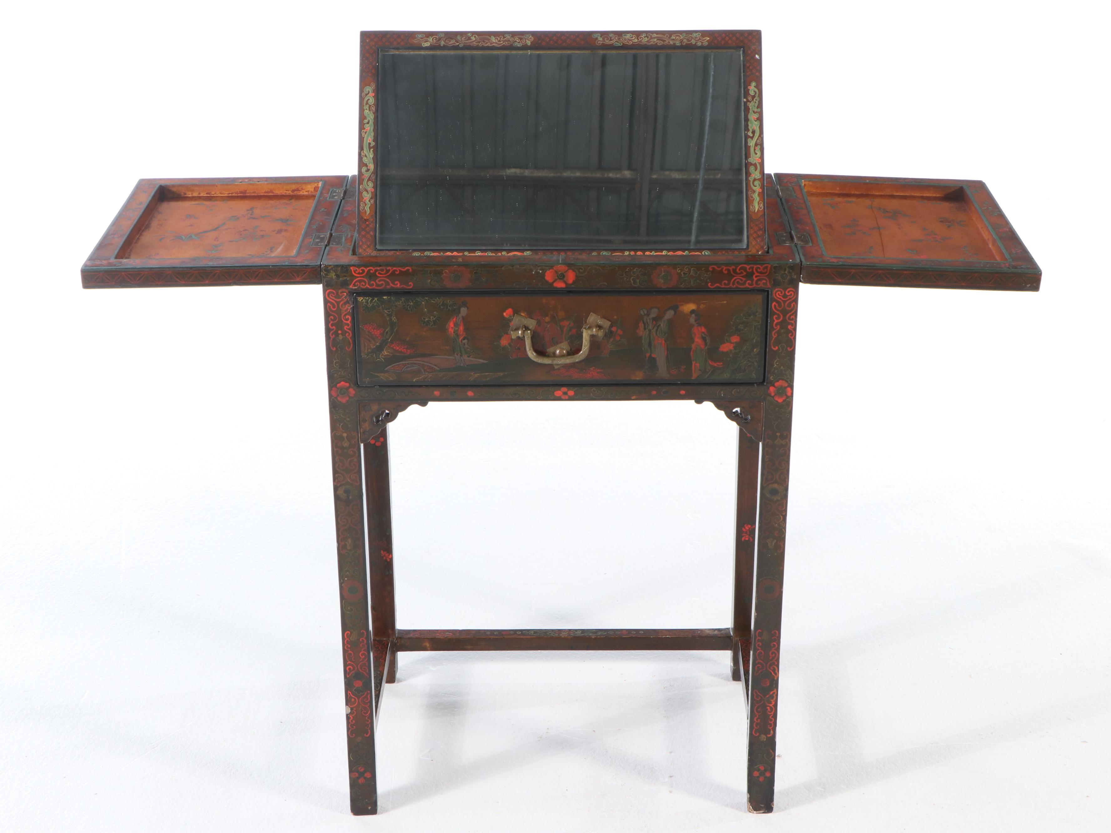 Chinese Hand-Painted Lacquerware Lift-Top Vanity, Late 19th / Early 20th Century