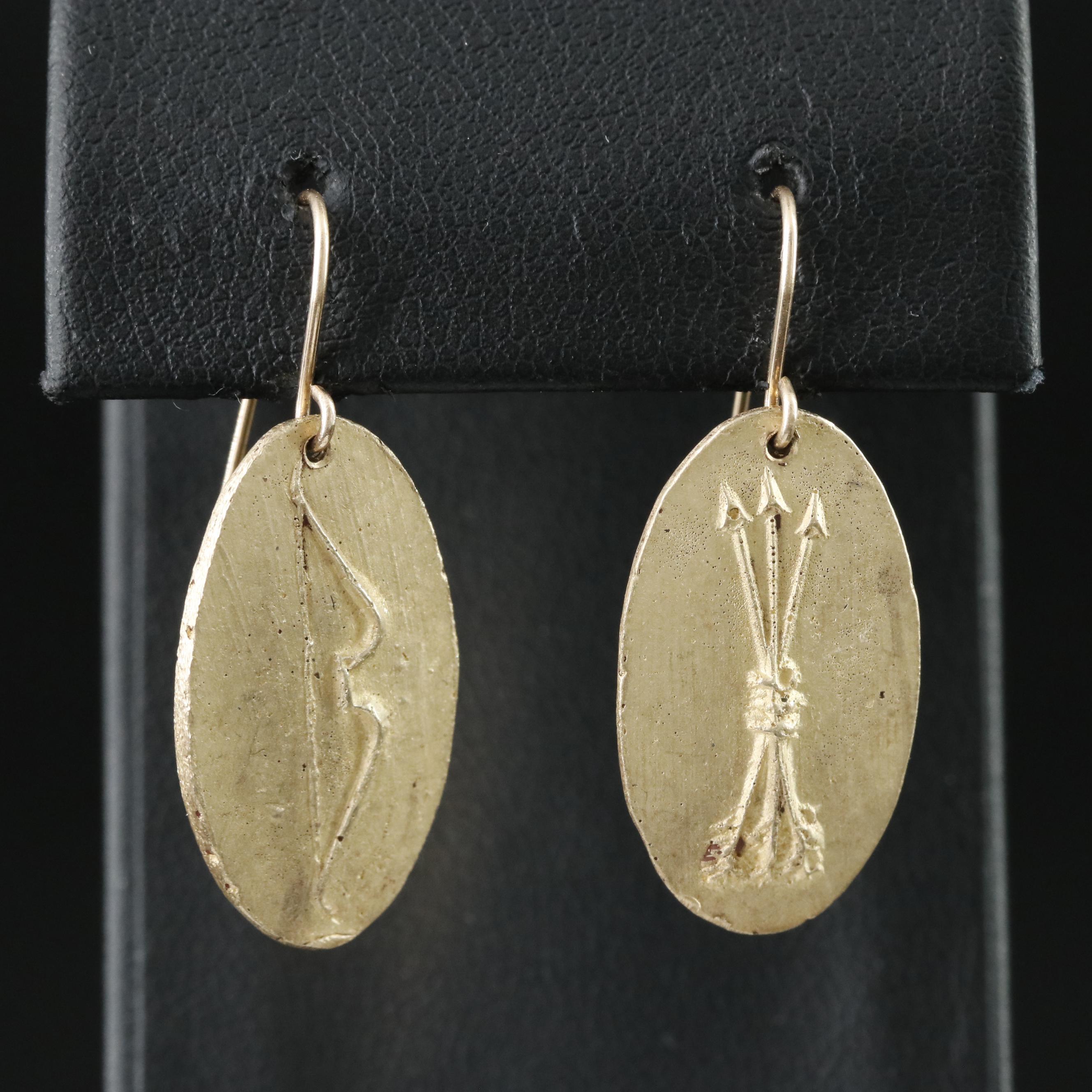 10K Bow and Arrow Earrings
