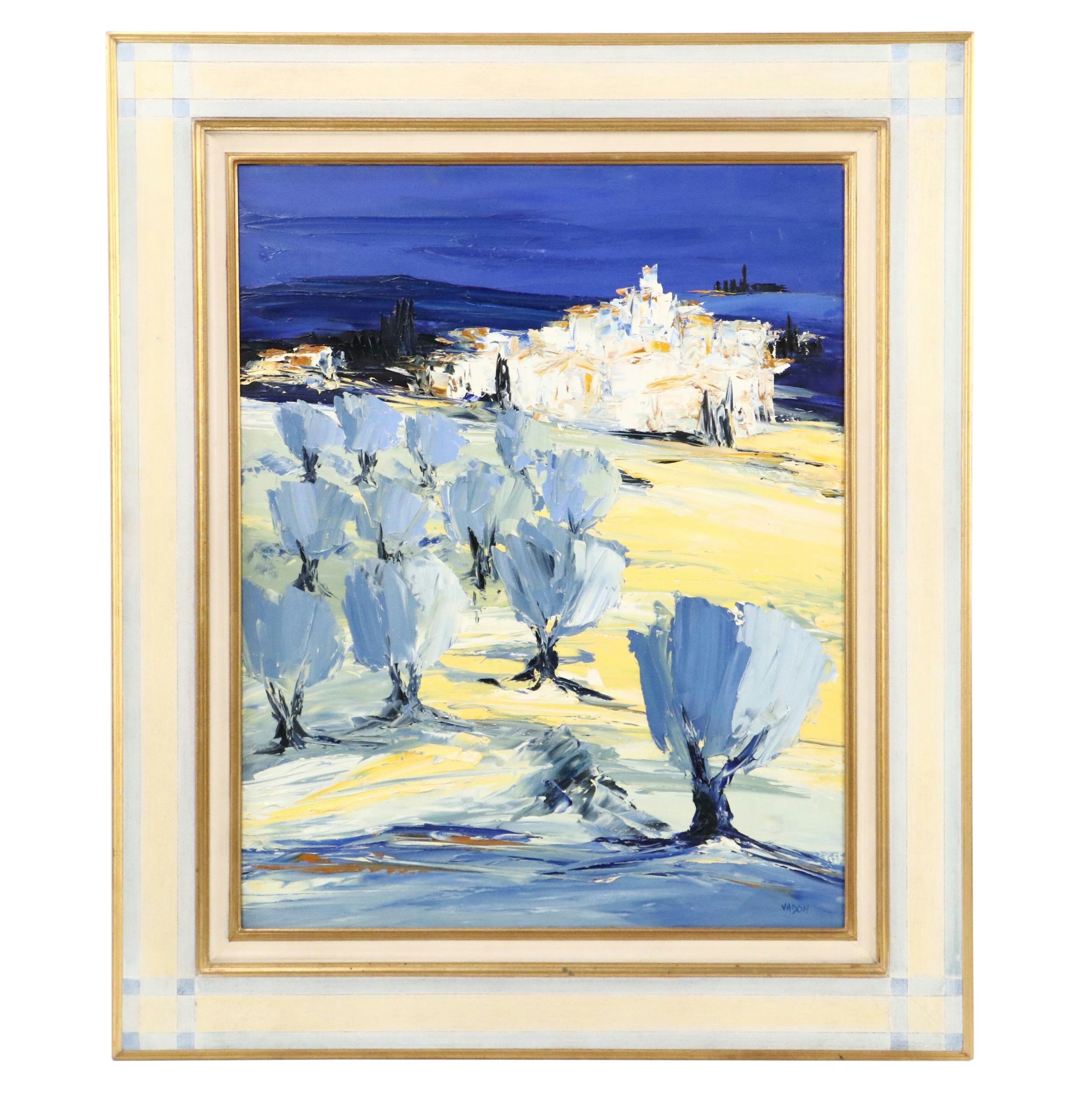 Véronique Vadon Impasto Oil Painting of Stylized Landscape with Trees