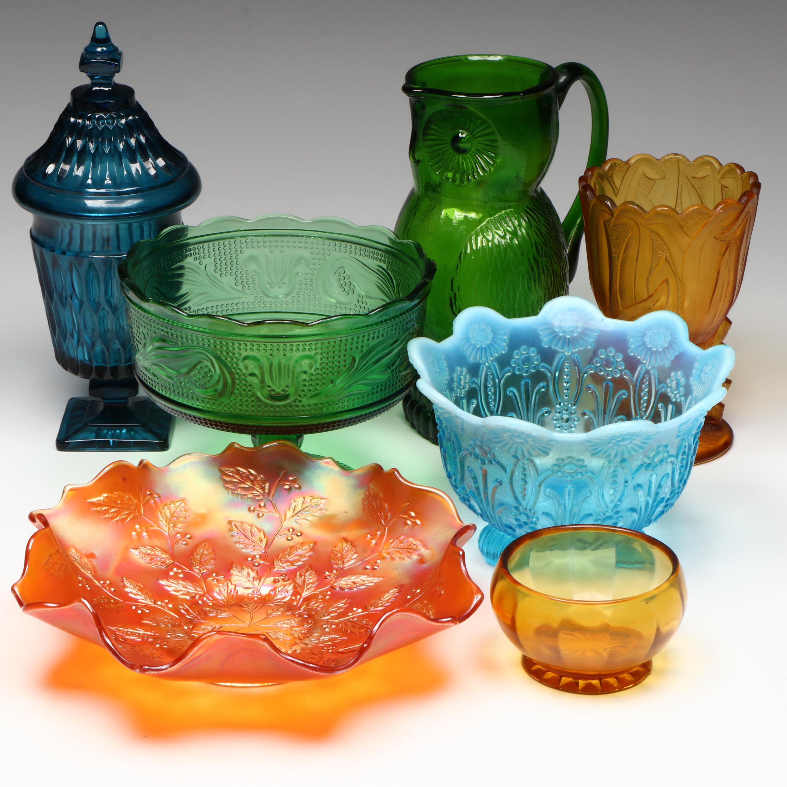 Fenton Marigold "Holly" Glass Bowl with Other American Glass Table Accessories