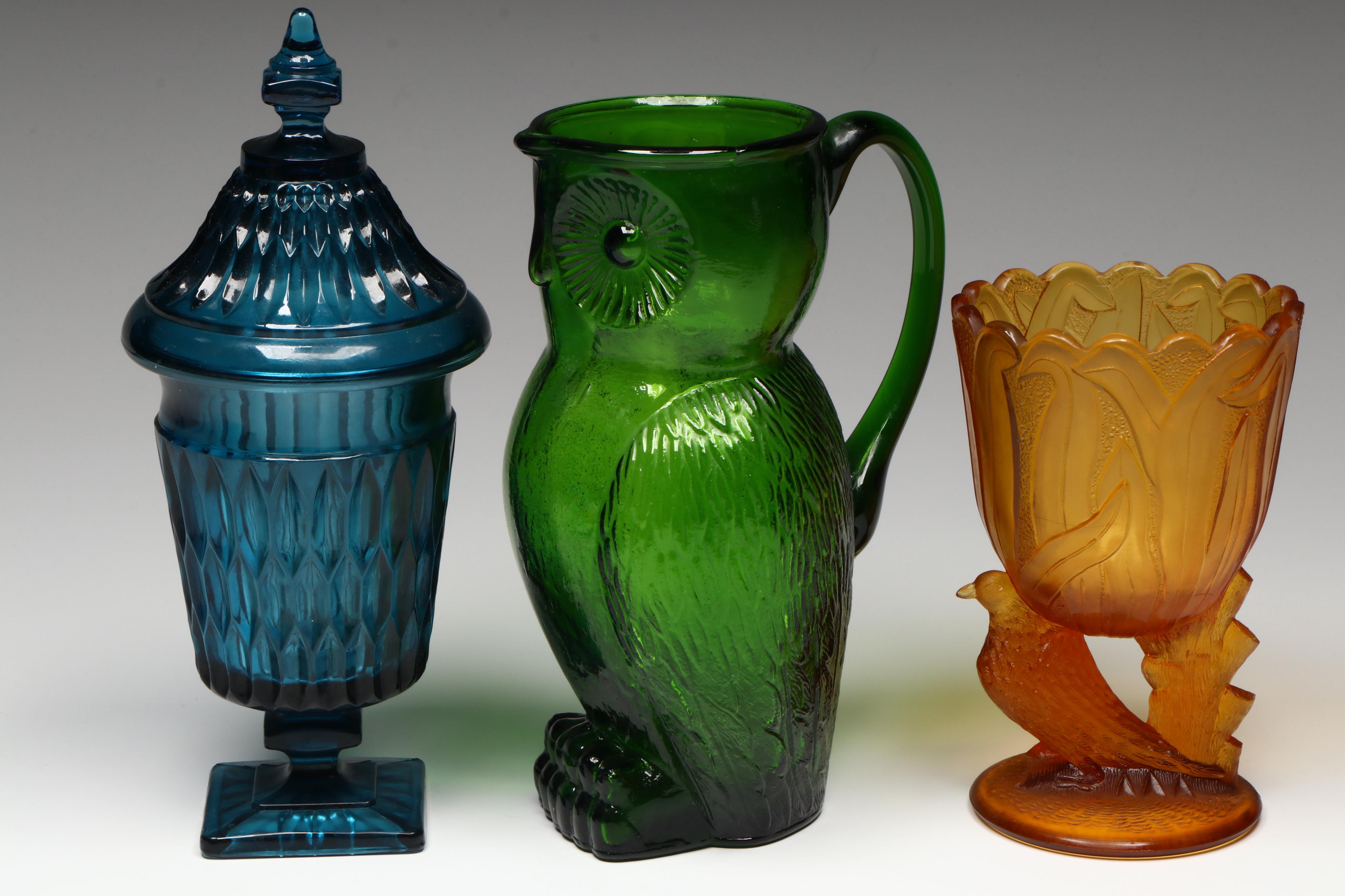 Fenton Marigold "Holly" Glass Bowl with Other American Glass Table Accessories