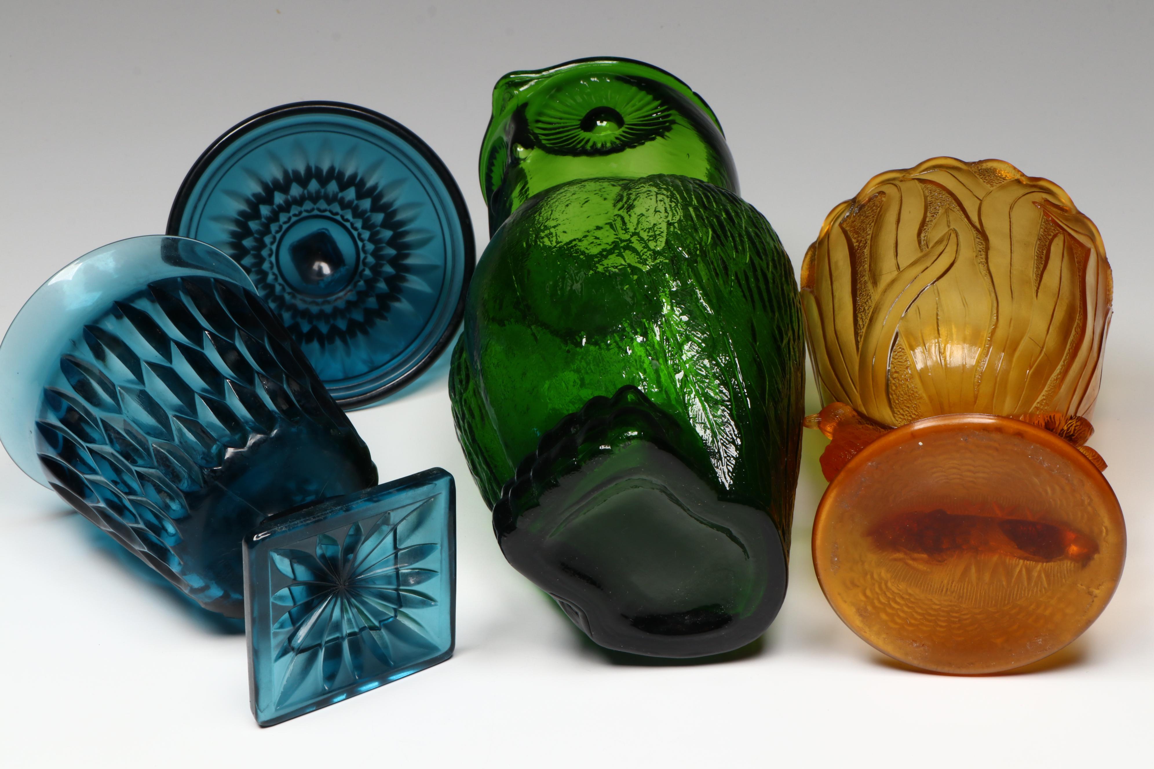 Fenton Marigold "Holly" Glass Bowl with Other American Glass Table Accessories