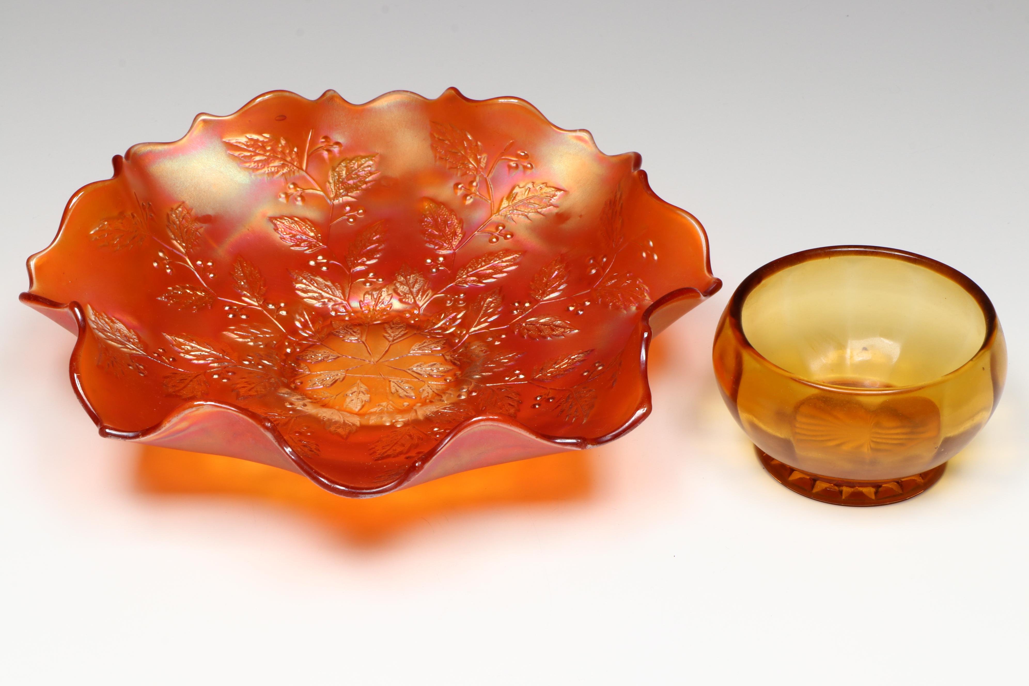 Fenton Marigold "Holly" Glass Bowl with Other American Glass Table Accessories