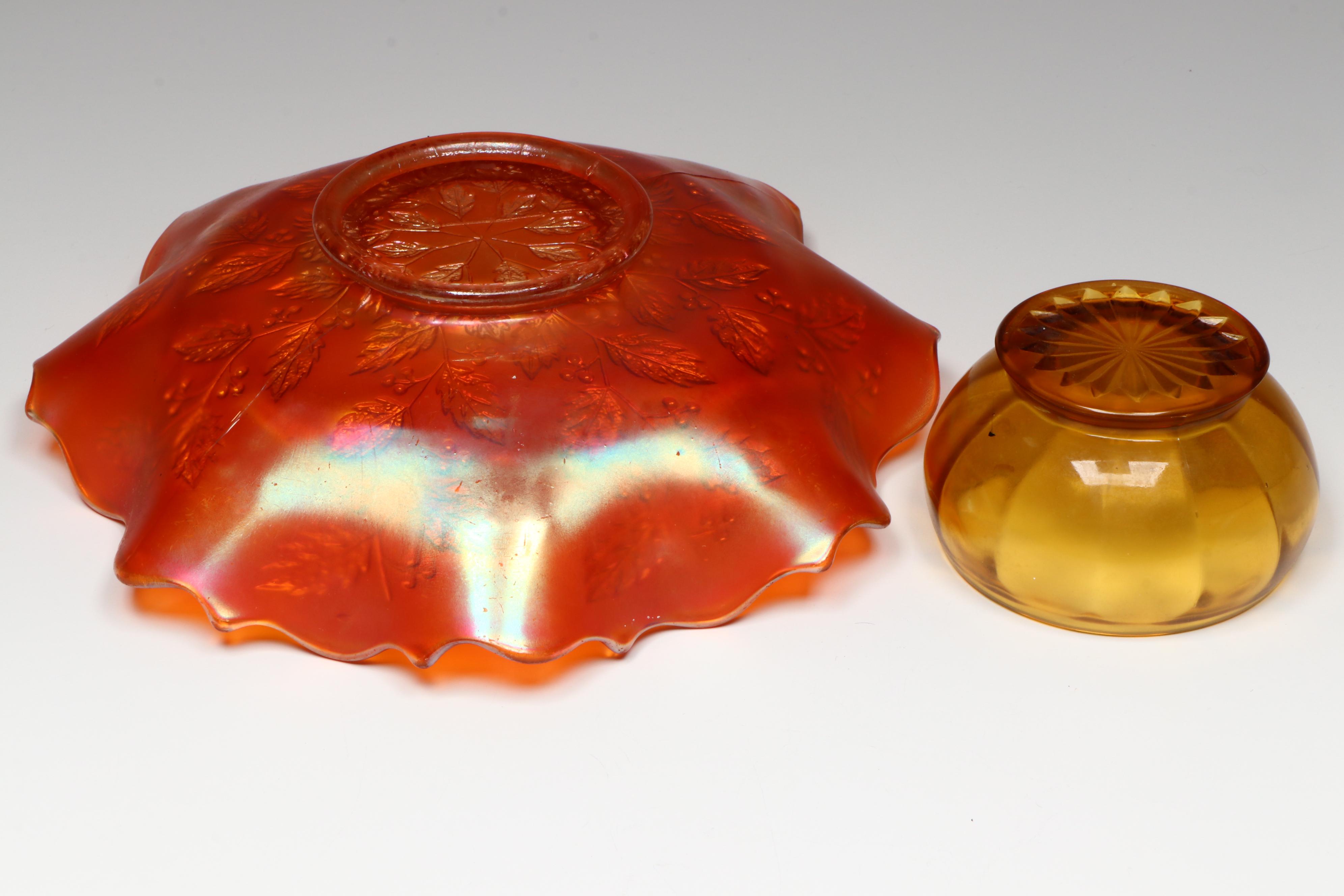 Fenton Marigold "Holly" Glass Bowl with Other American Glass Table Accessories