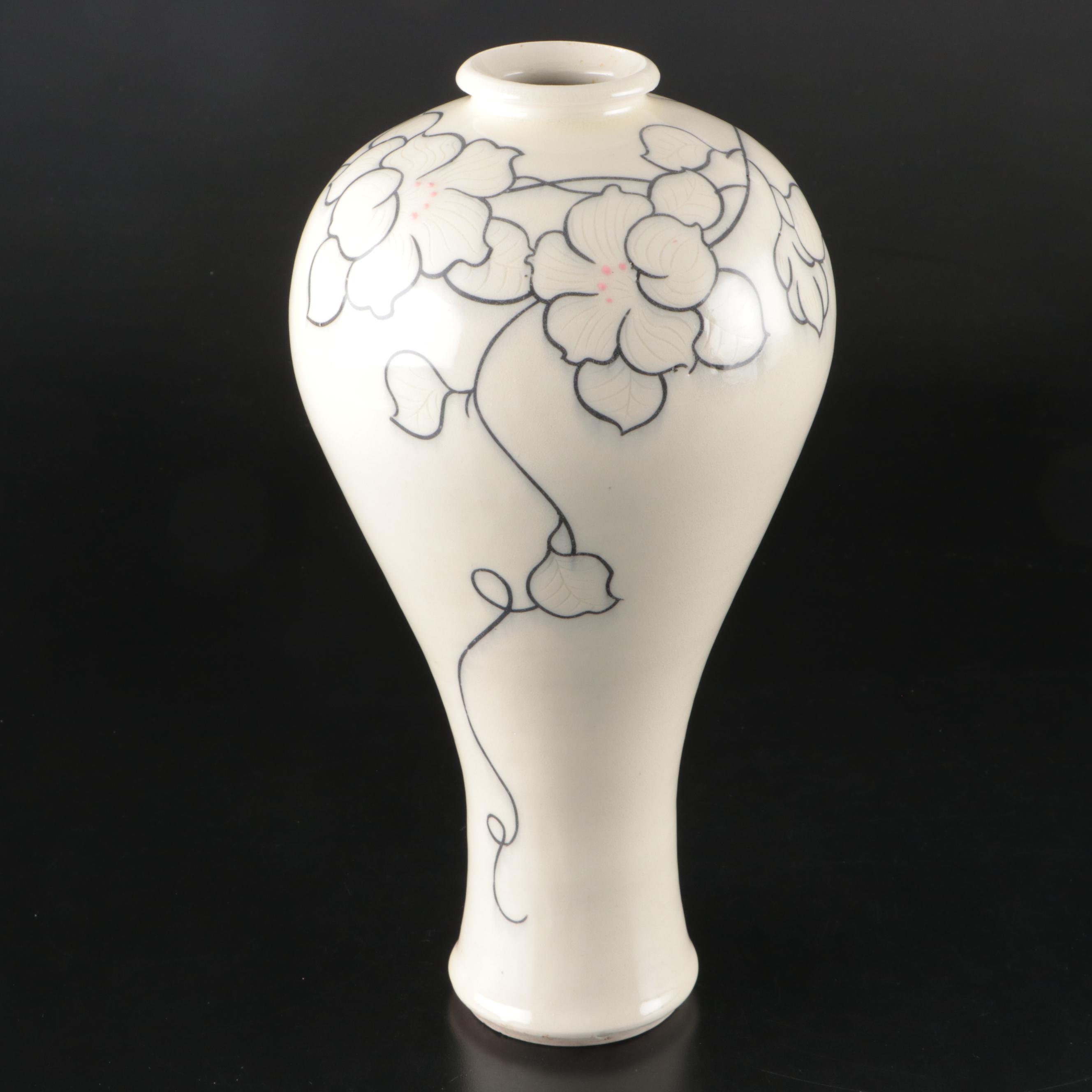 Artist Signed Floral Ceramic Vase