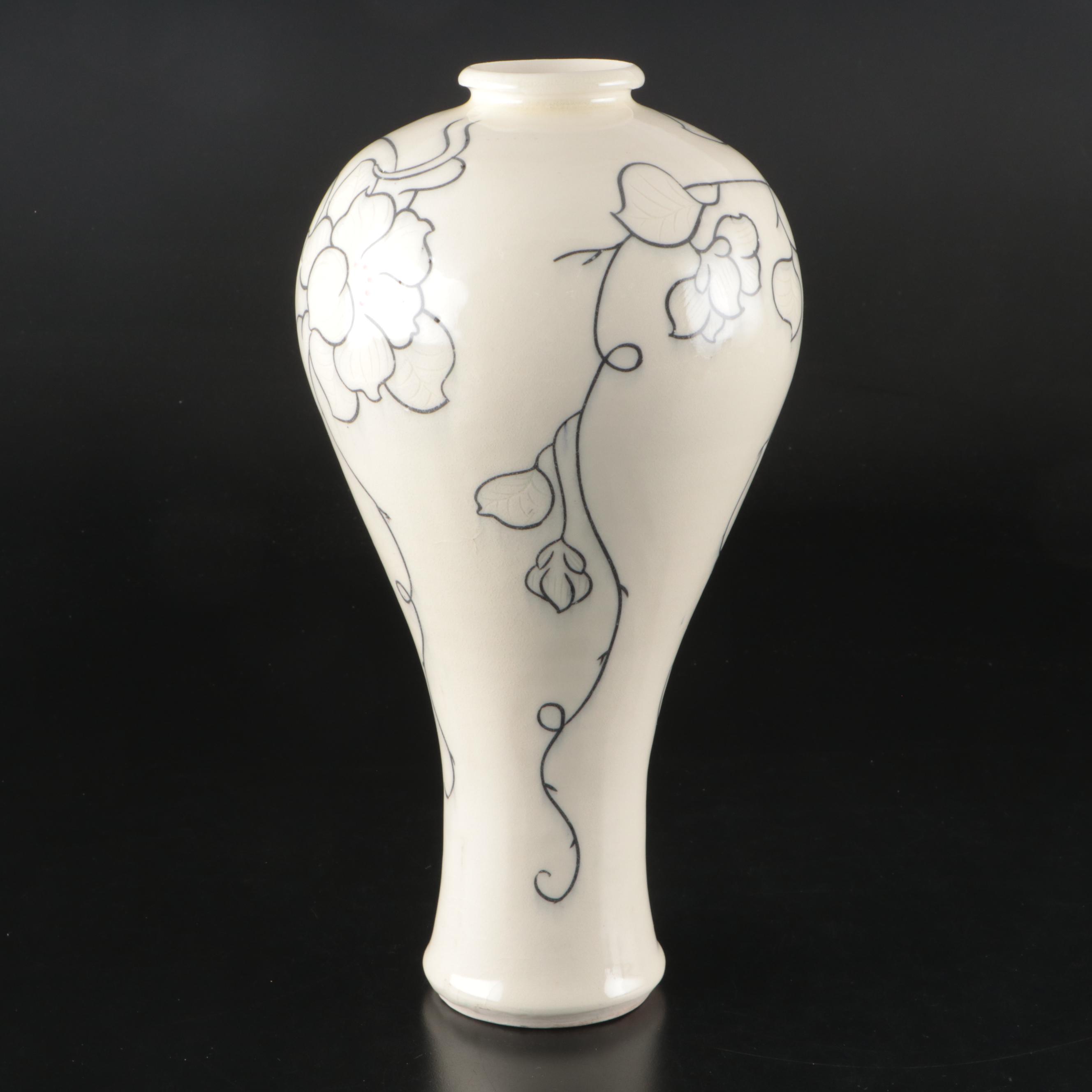 Artist Signed Floral Ceramic Vase