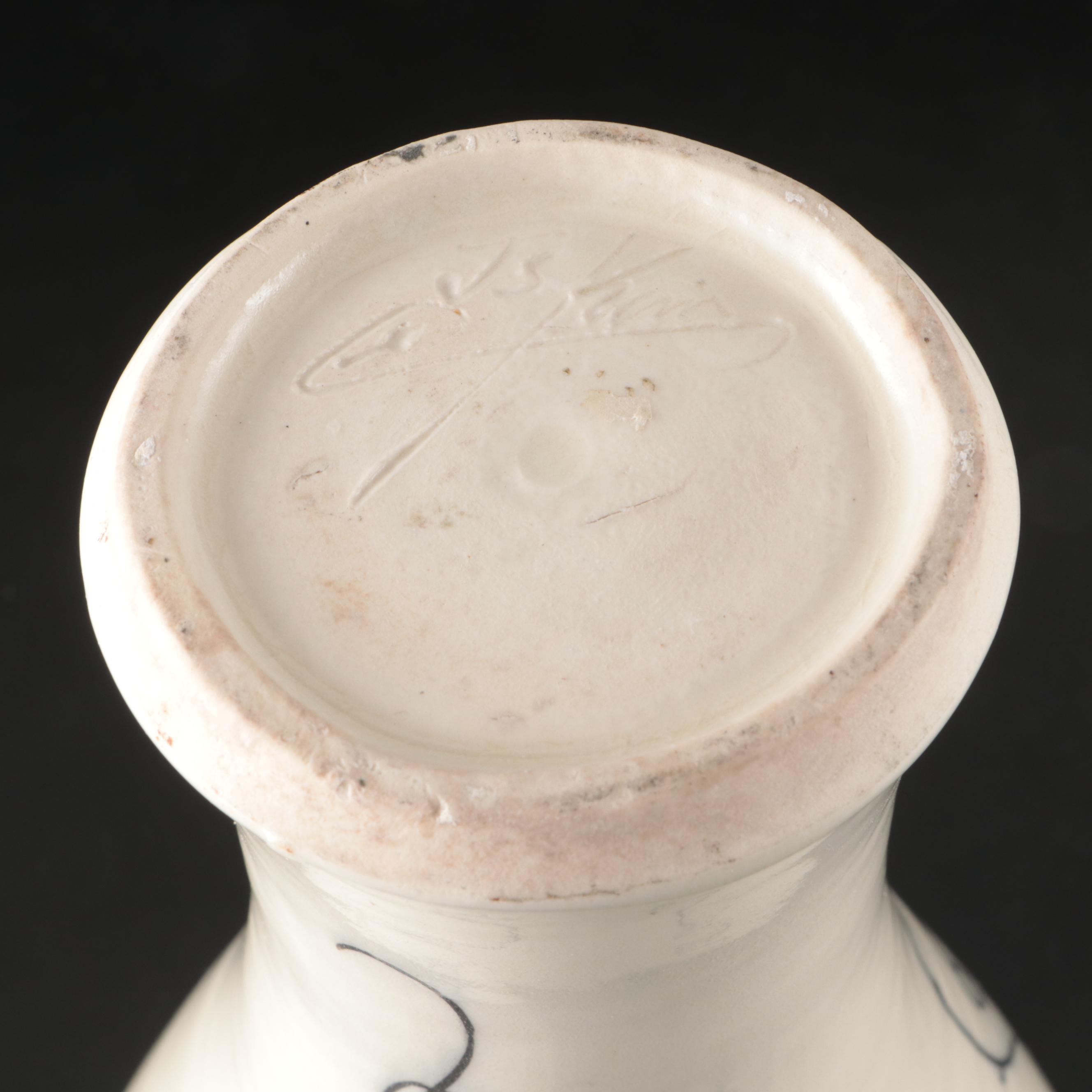 Artist Signed Floral Ceramic Vase