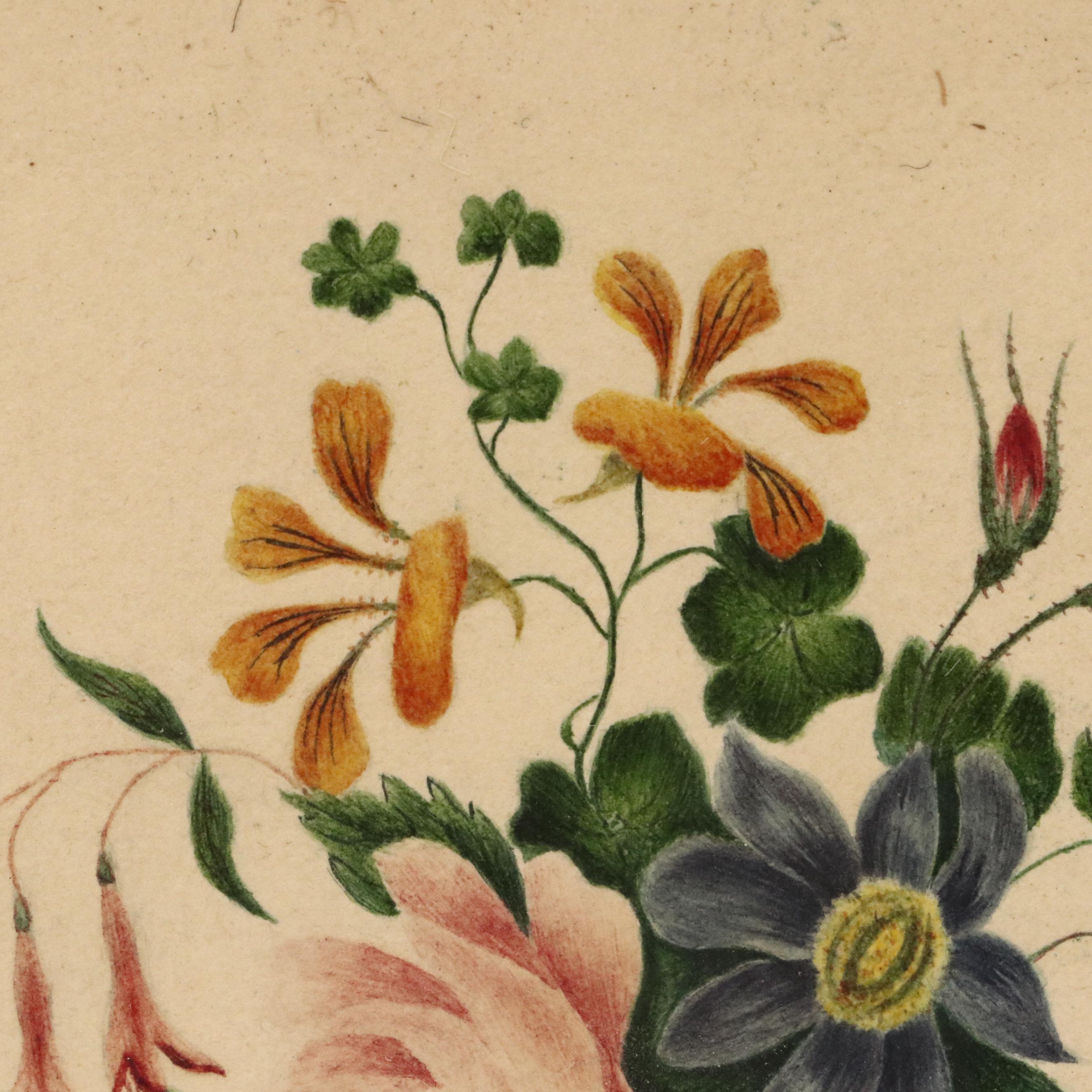 Colored Pencil and Watercolor Illustration Vase with Flowers, Early 20th Century