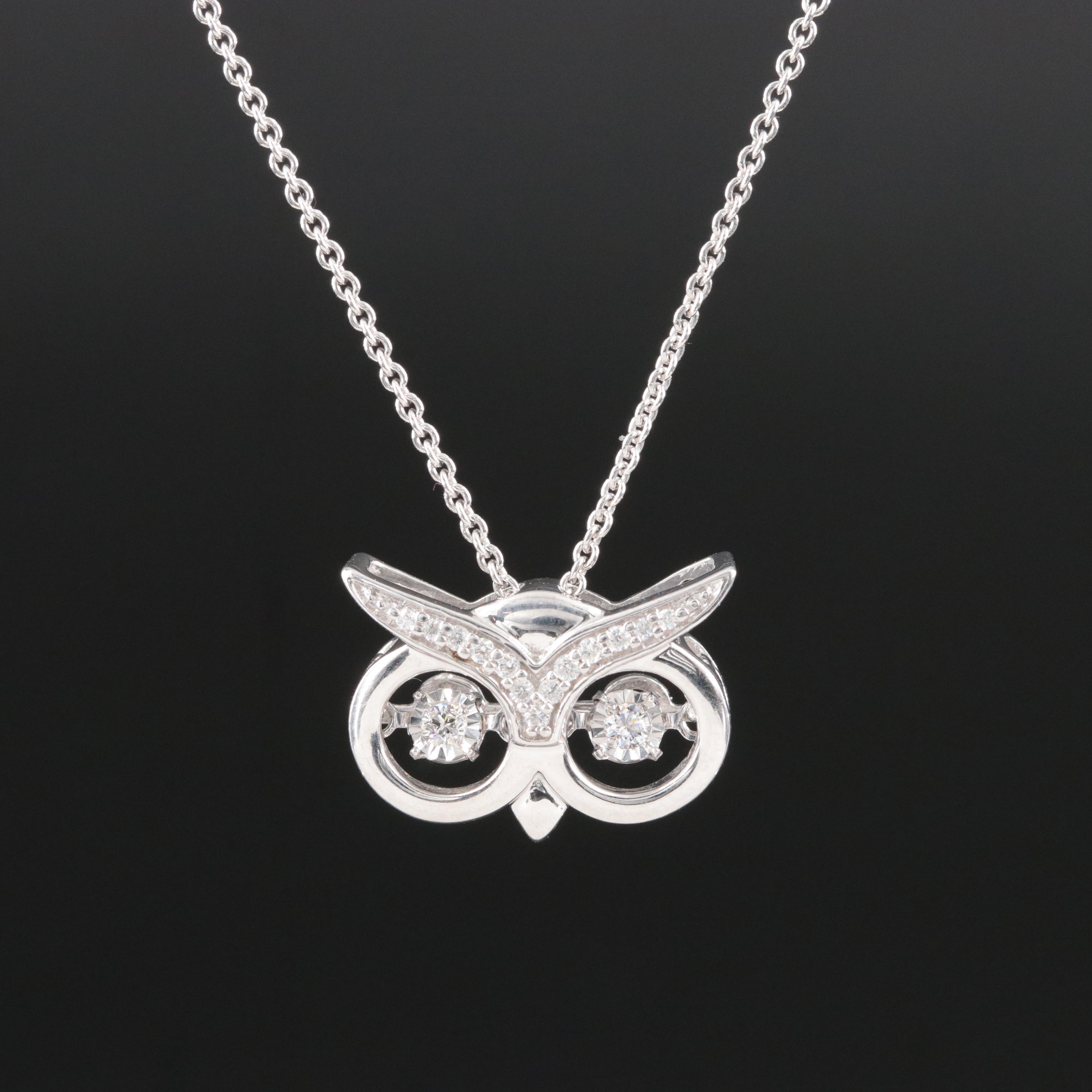 Sterling Diamond Owl Pendant Necklace