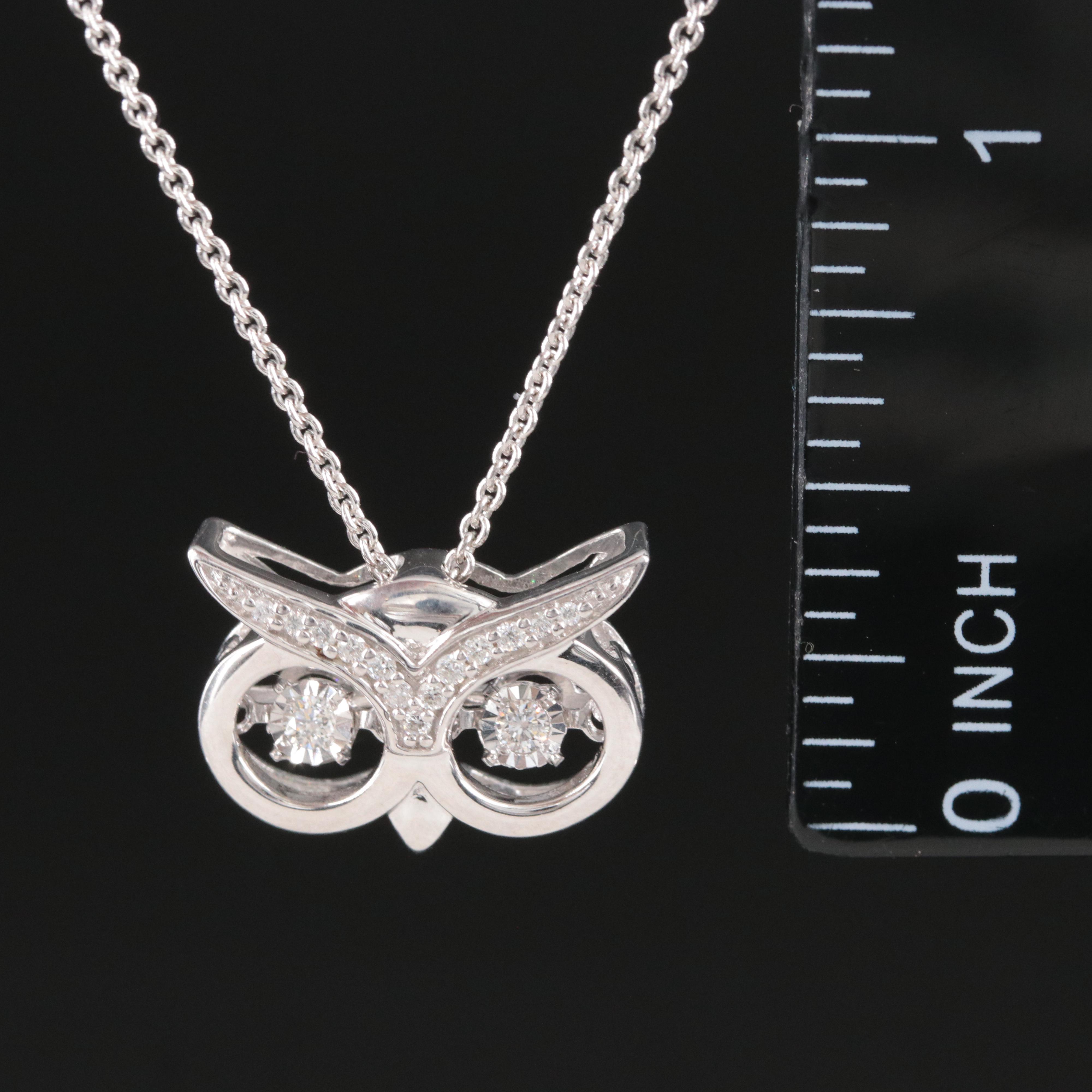 Sterling Diamond Owl Pendant Necklace