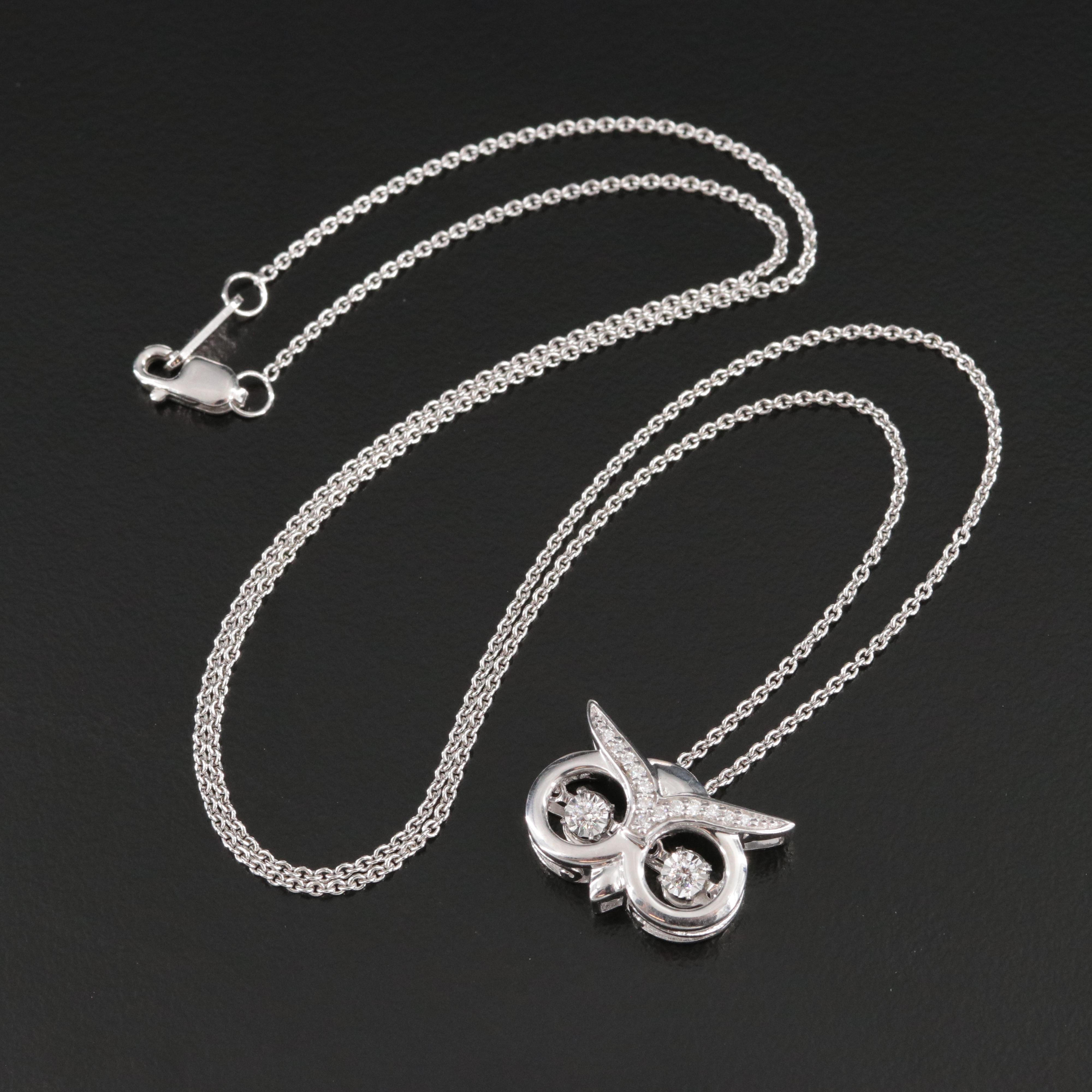 Sterling Diamond Owl Pendant Necklace