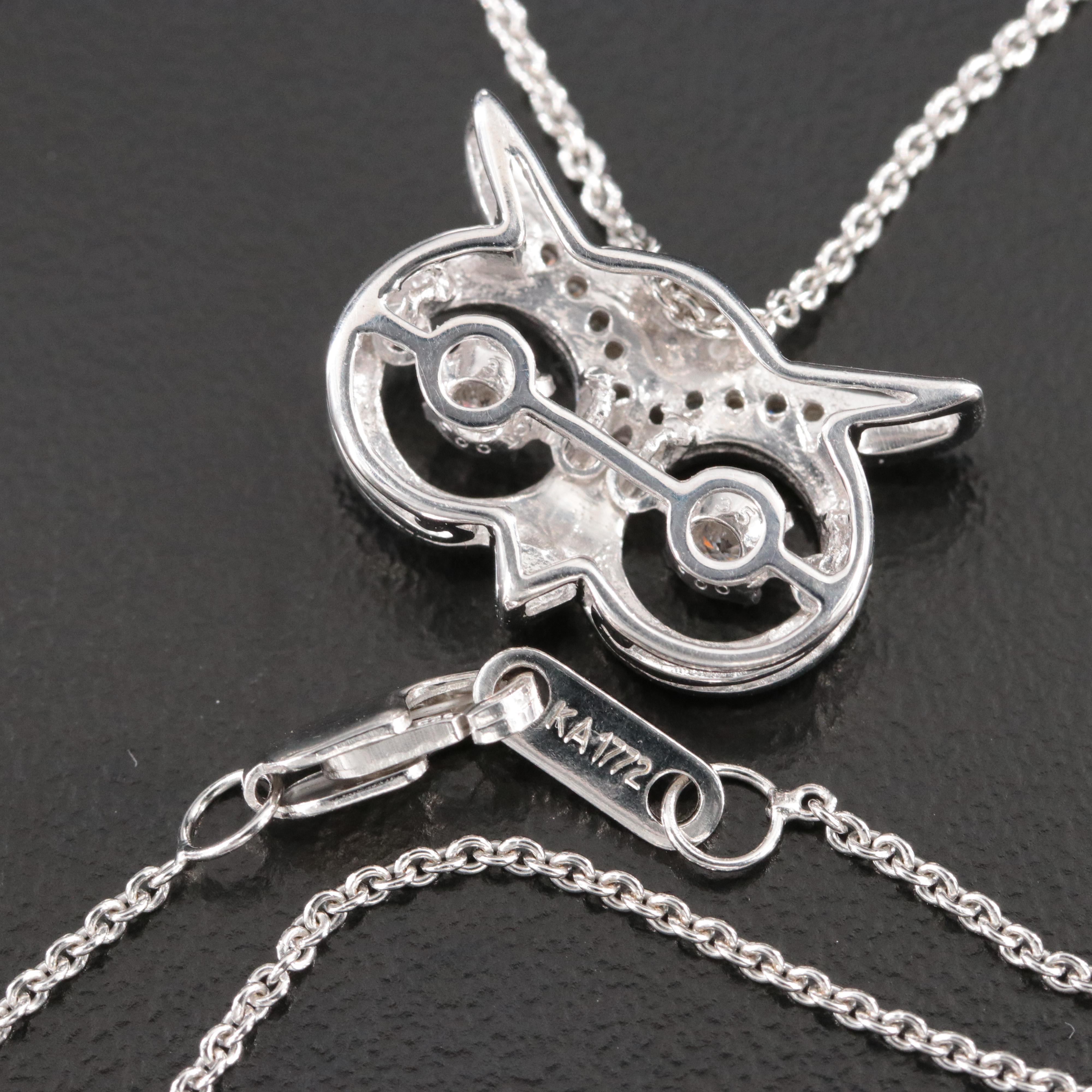 Sterling Diamond Owl Pendant Necklace