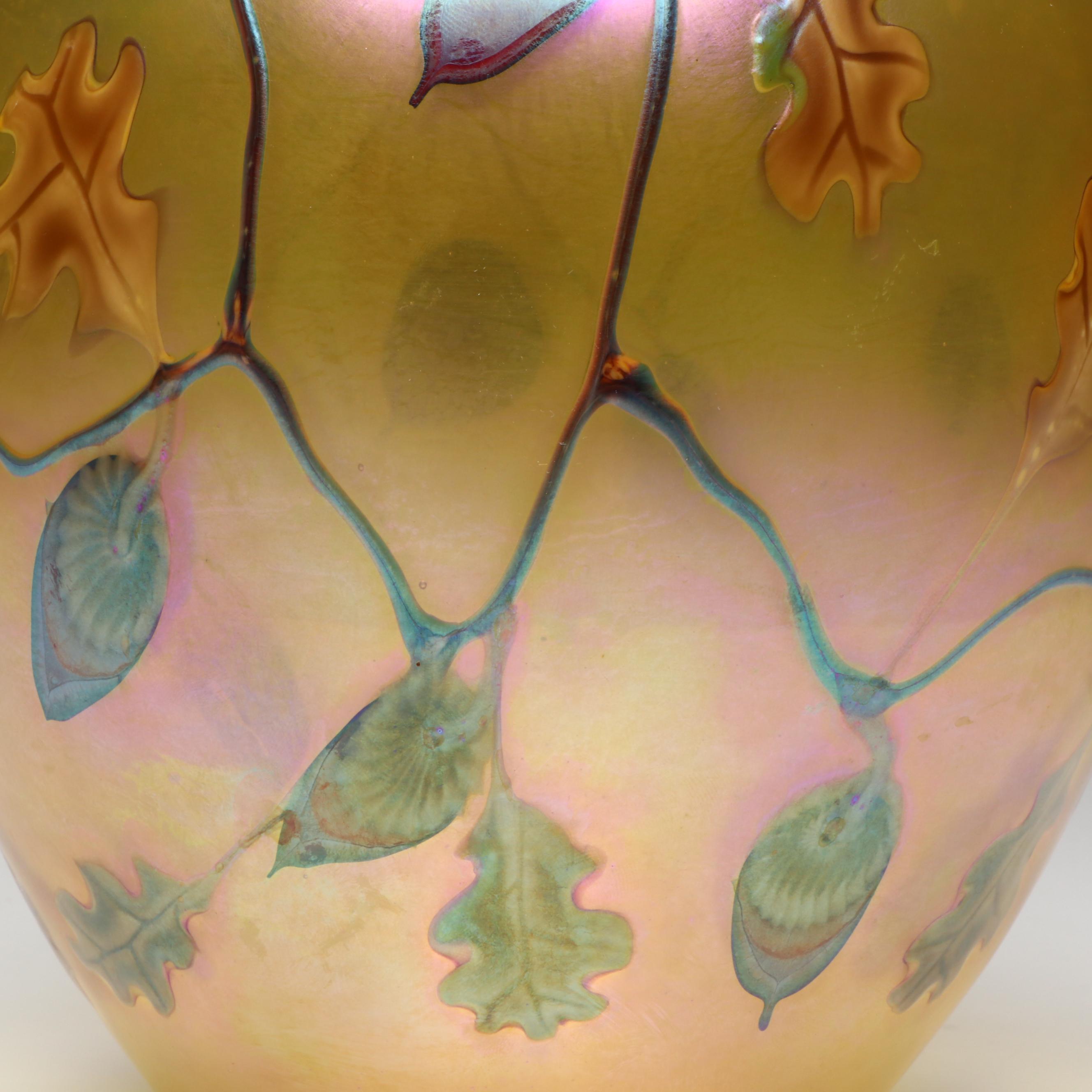 Ed Alexander Orient & Flume Twig and Acorn Iridescent Glass Vase