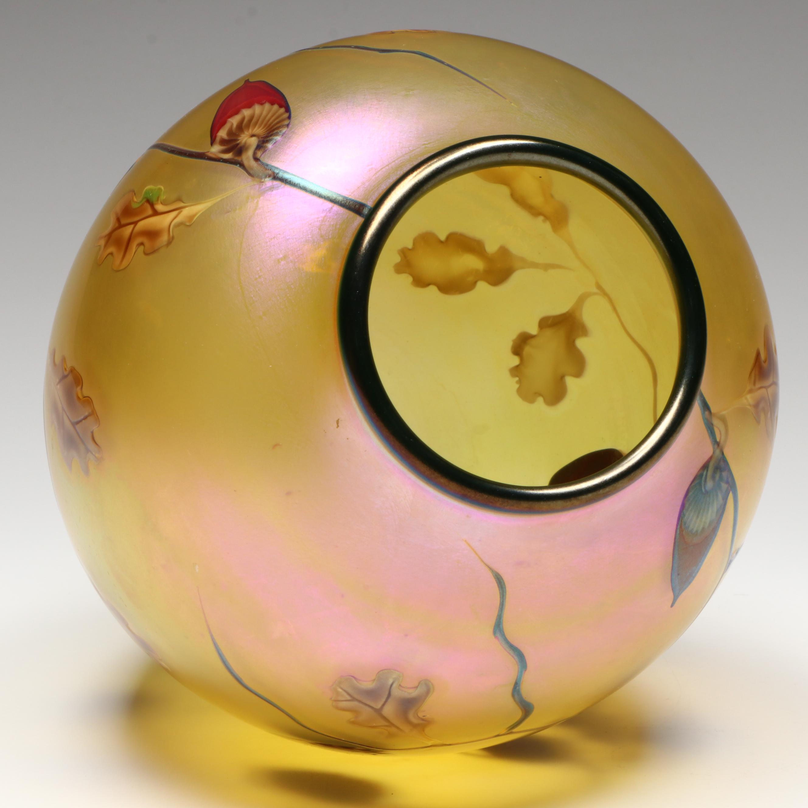 Ed Alexander Orient & Flume Twig and Acorn Iridescent Glass Vase