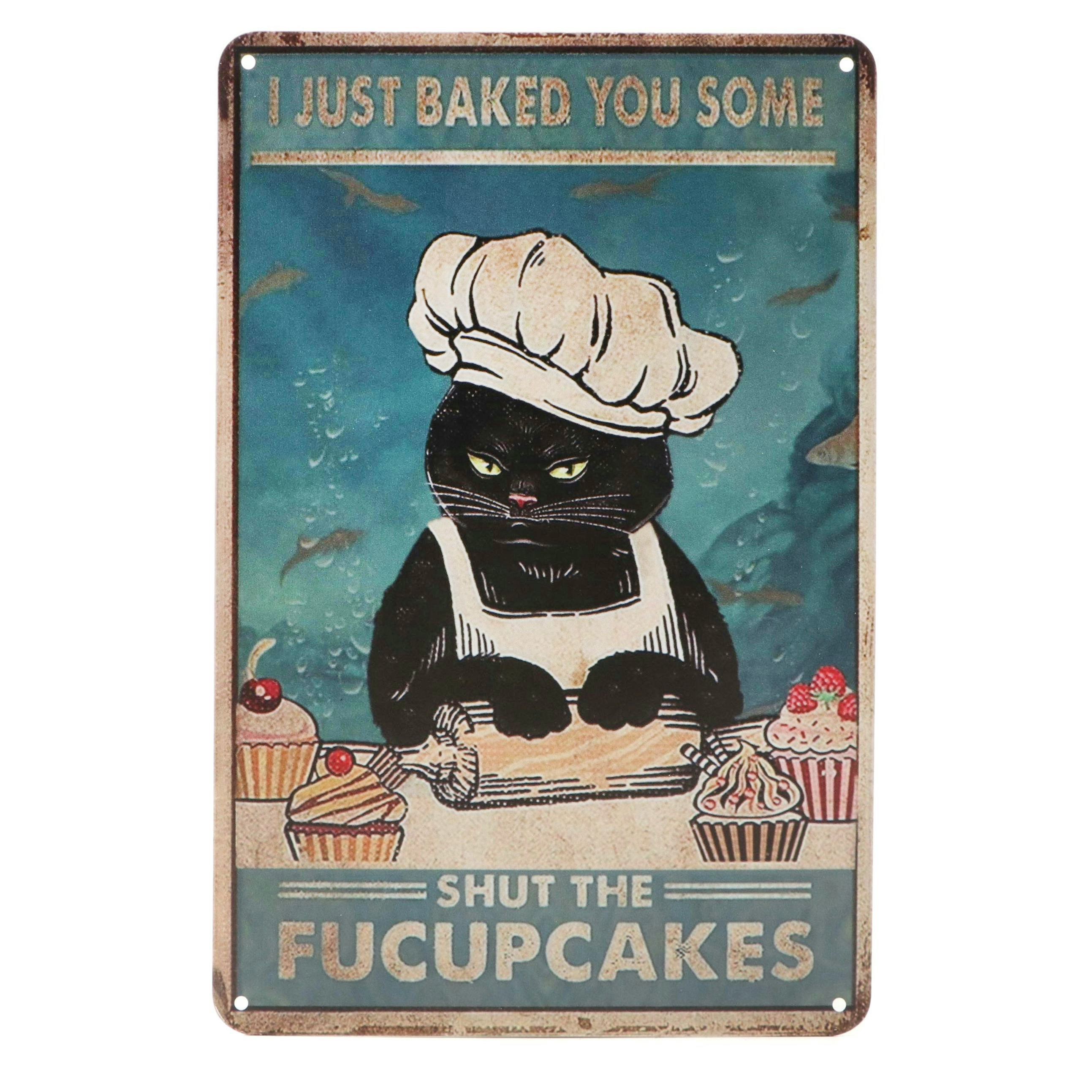 Humorous Black Cat "I Just Baked You Some ... Cupcakes" Printed Panel