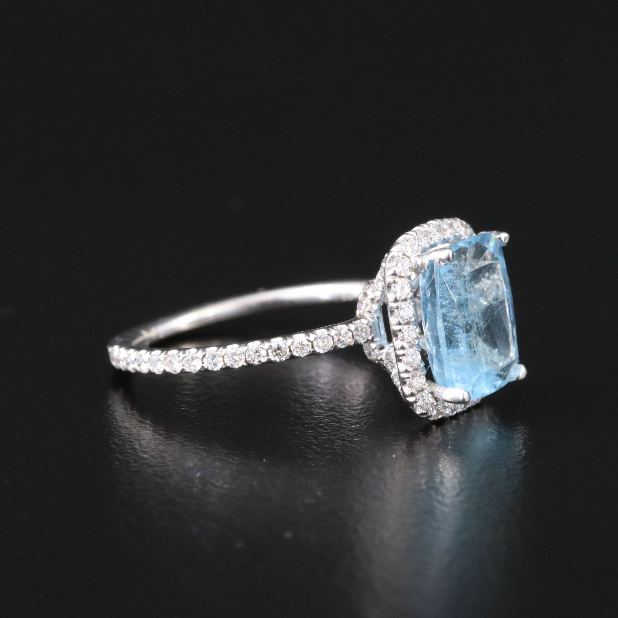 18K Aquamarine and 0.57 CTW Diamond Halo Ring