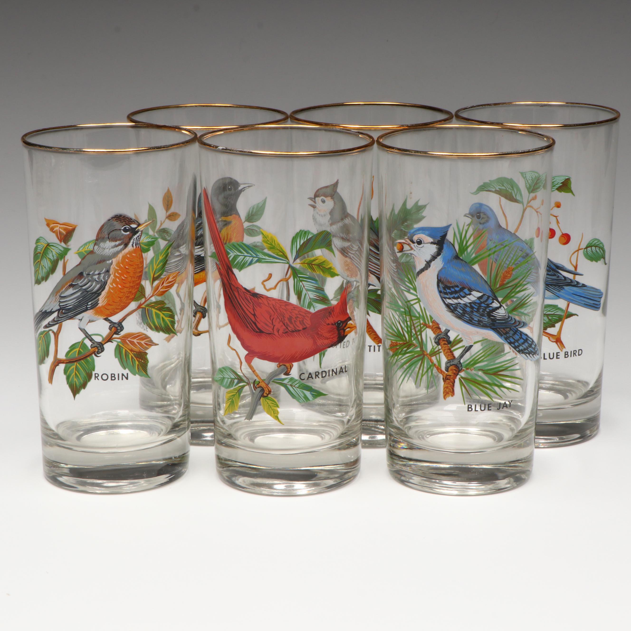 Mid Century Modern Style Bird Glass Highball Glasses, Mid to Late 20th Century