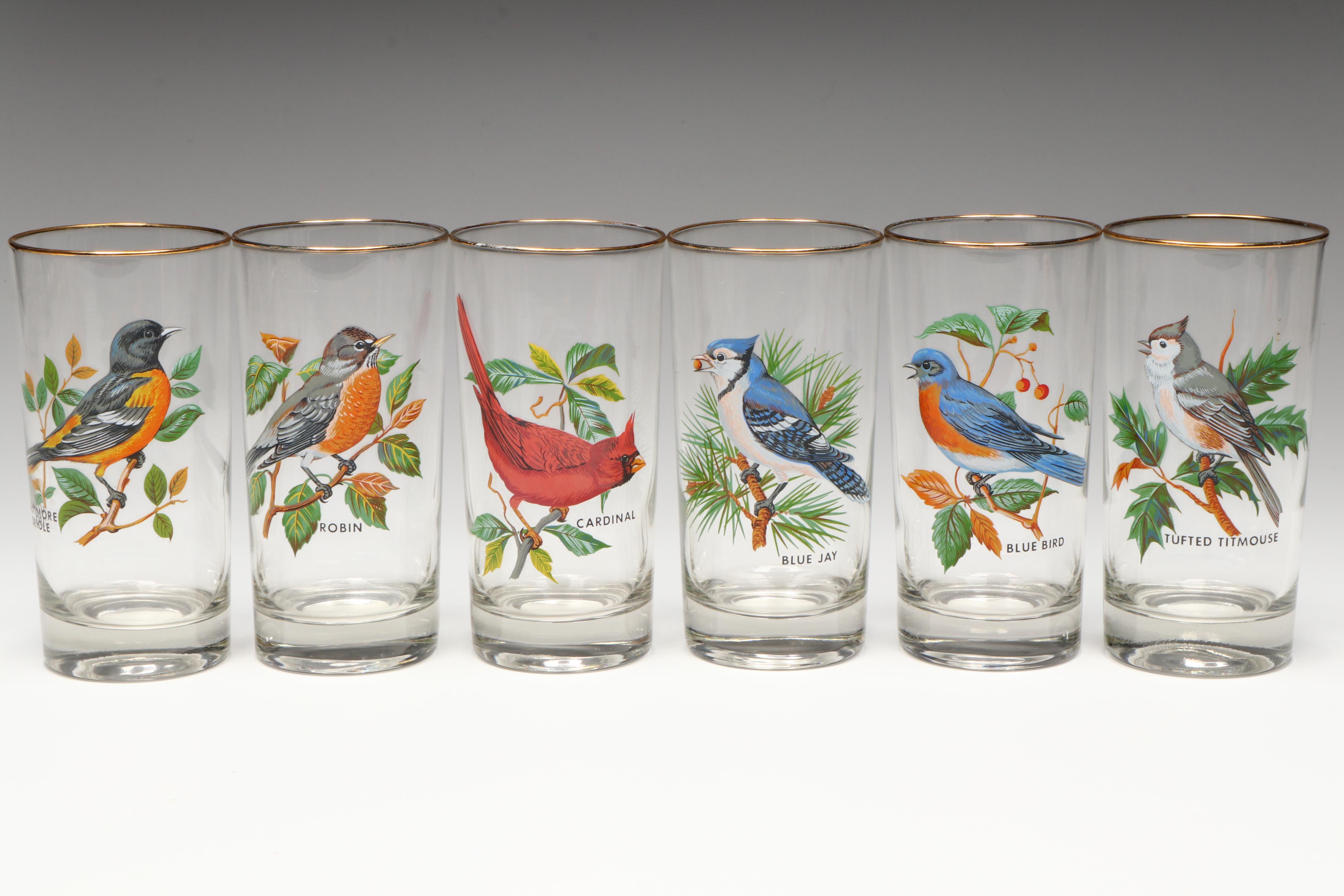 Mid Century Modern Style Bird Glass Highball Glasses, Mid to Late 20th Century
