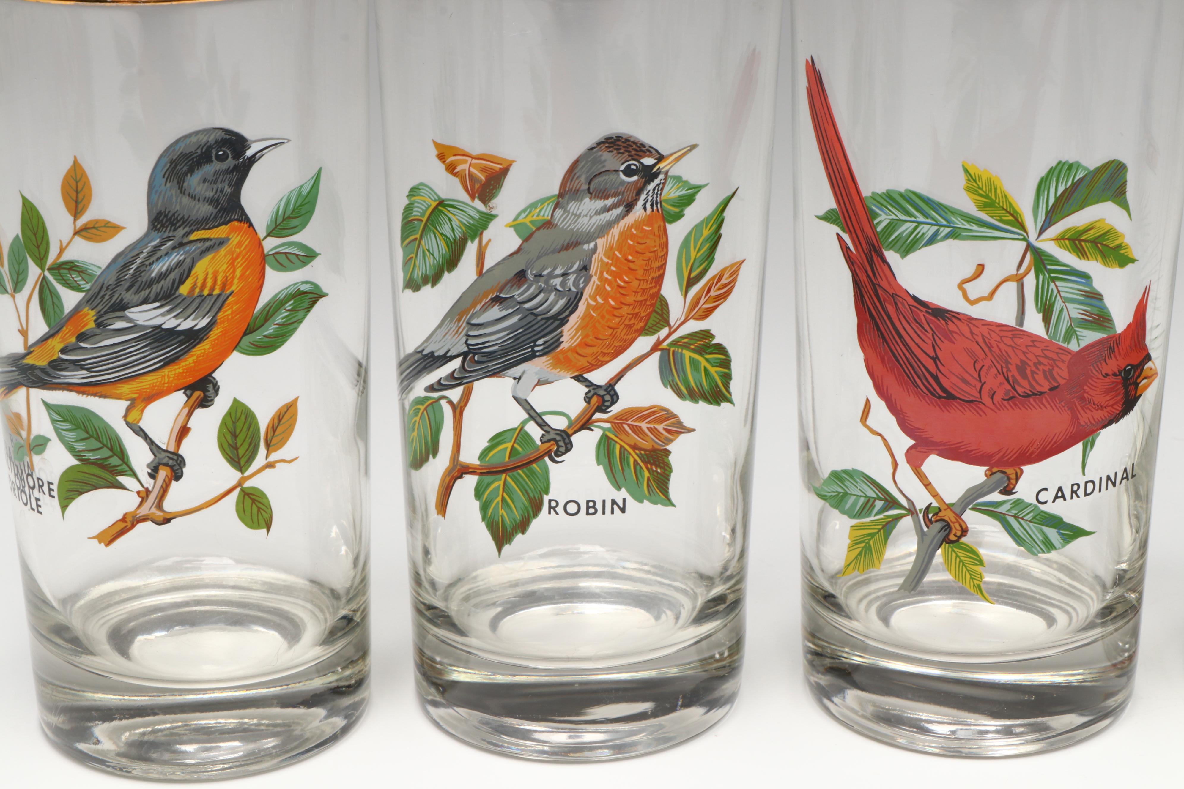 Mid Century Modern Style Bird Glass Highball Glasses, Mid to Late 20th Century