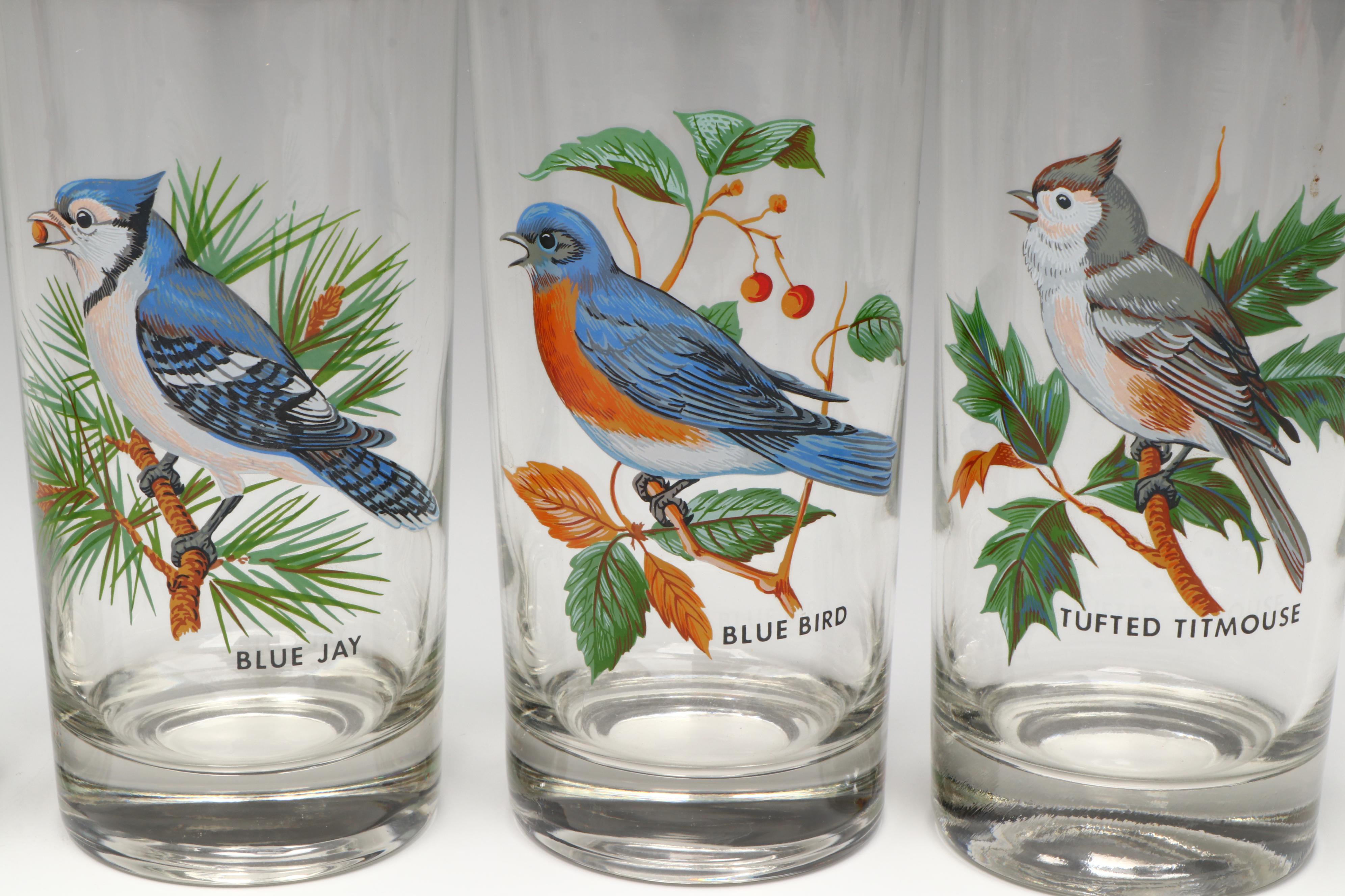 Mid Century Modern Style Bird Glass Highball Glasses, Mid to Late 20th Century