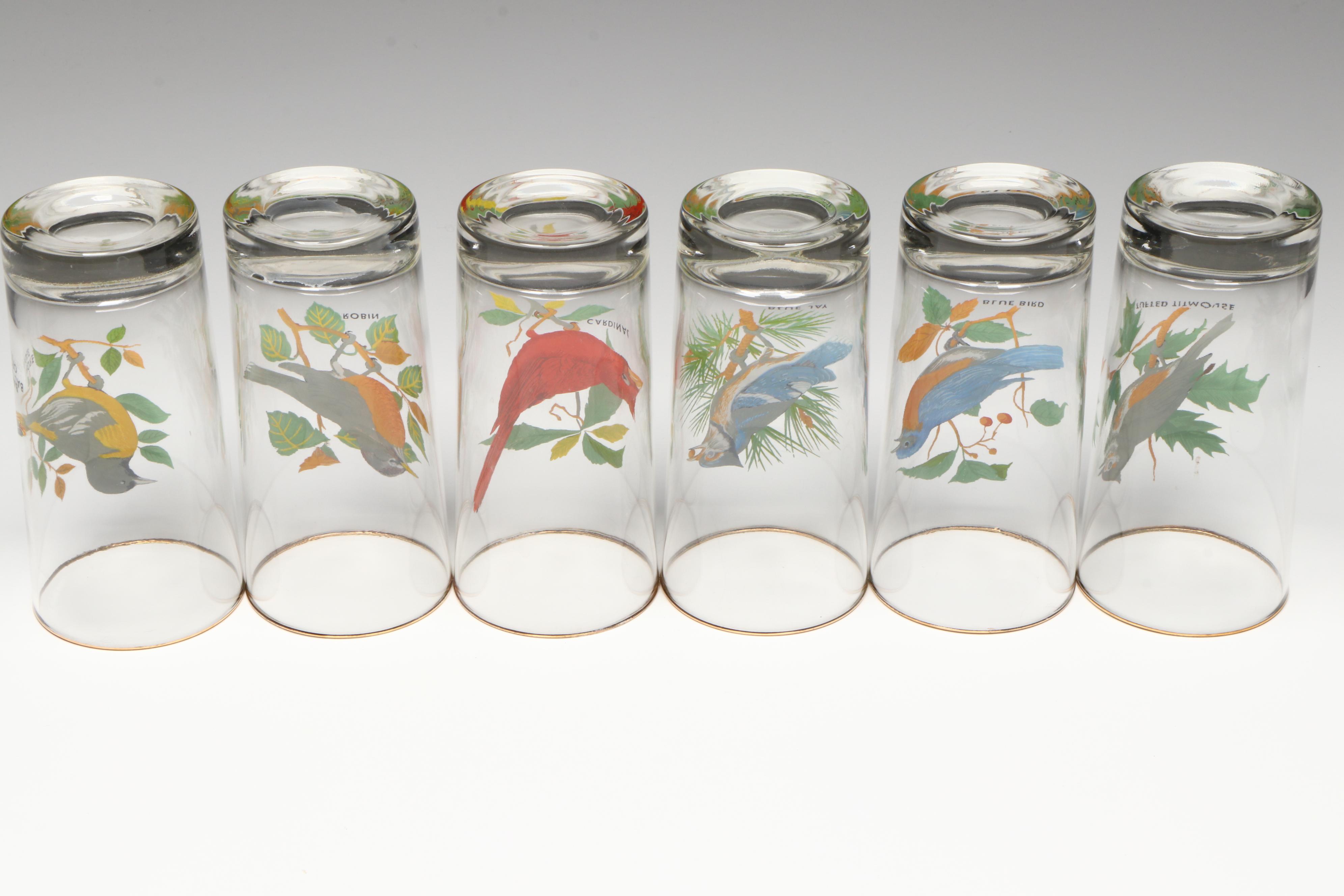 Mid Century Modern Style Bird Glass Highball Glasses, Mid to Late 20th Century