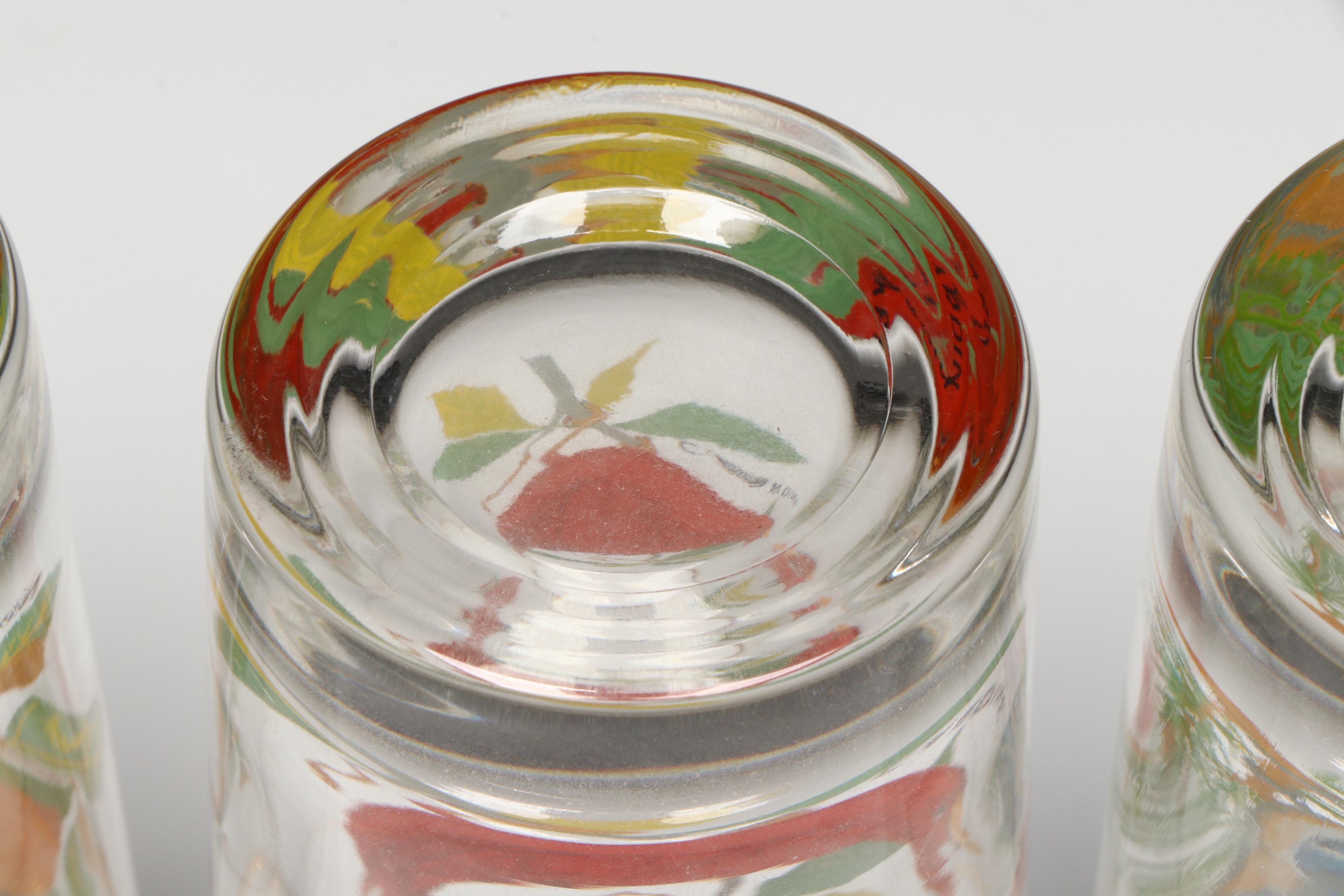 Mid Century Modern Style Bird Glass Highball Glasses, Mid to Late 20th Century