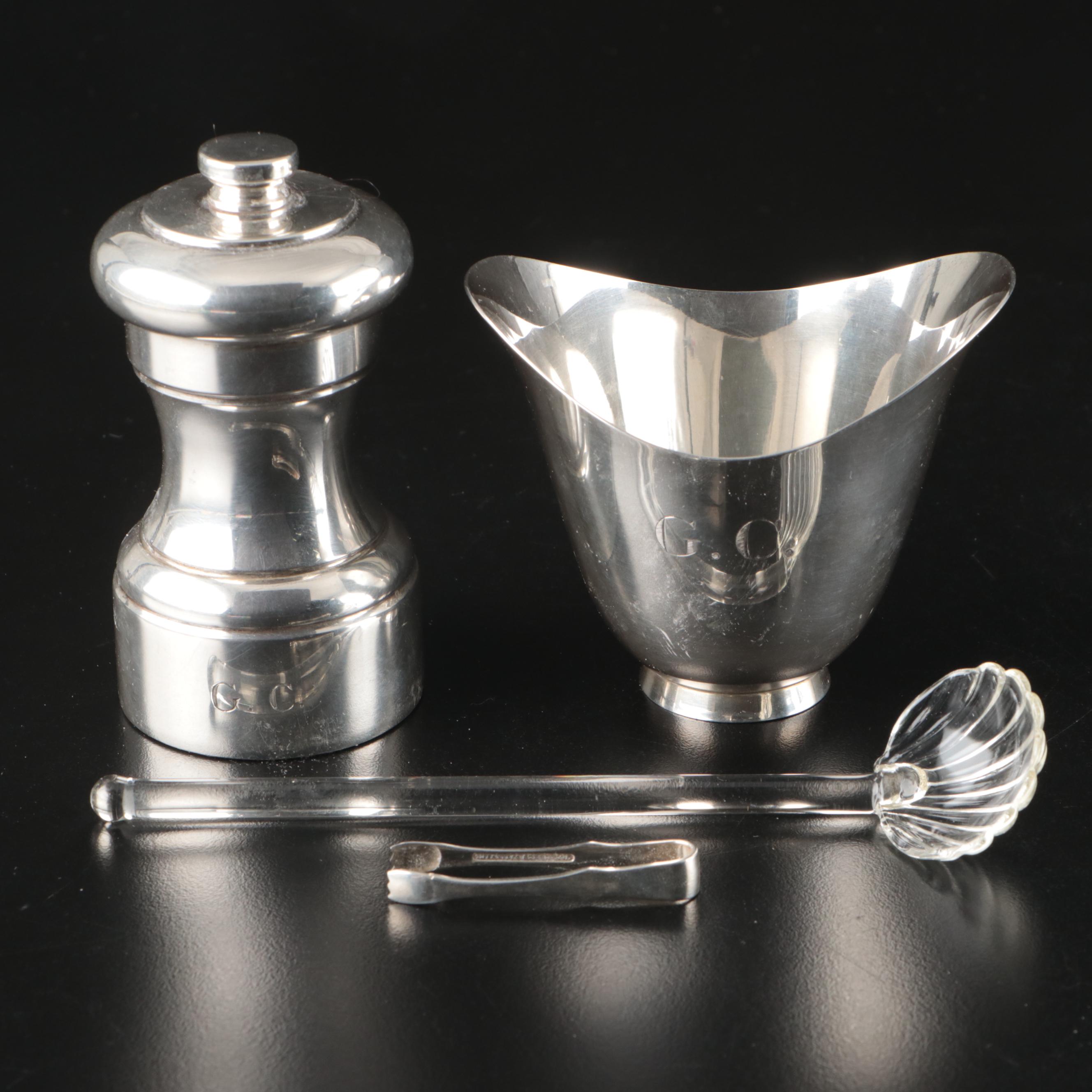 Tiffany & Co. Monogrammed Sterling Sugar Bowl and Table Accessoires