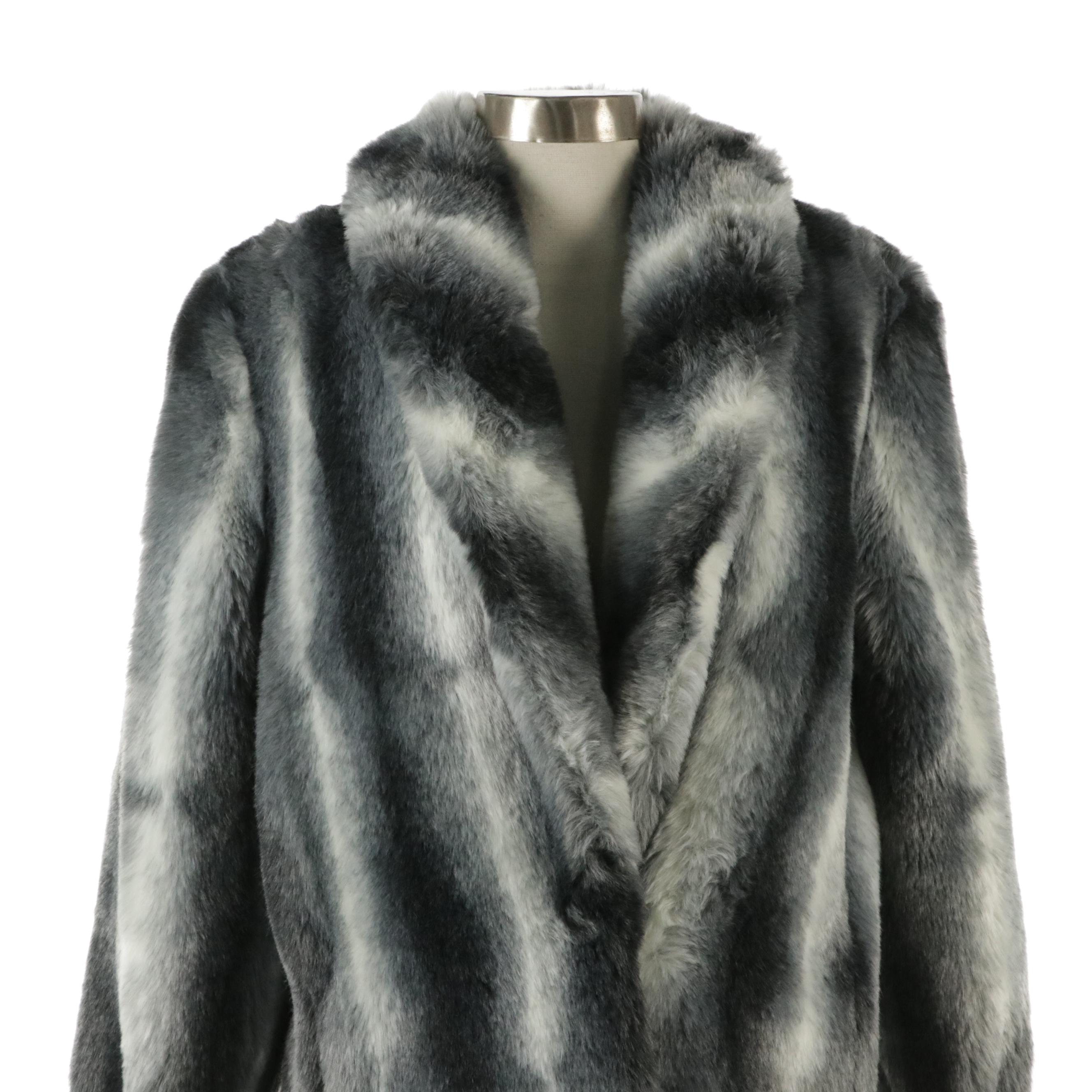 Donna Salyers Fabulous Furs Faux Chinchilla Fur Long Coat