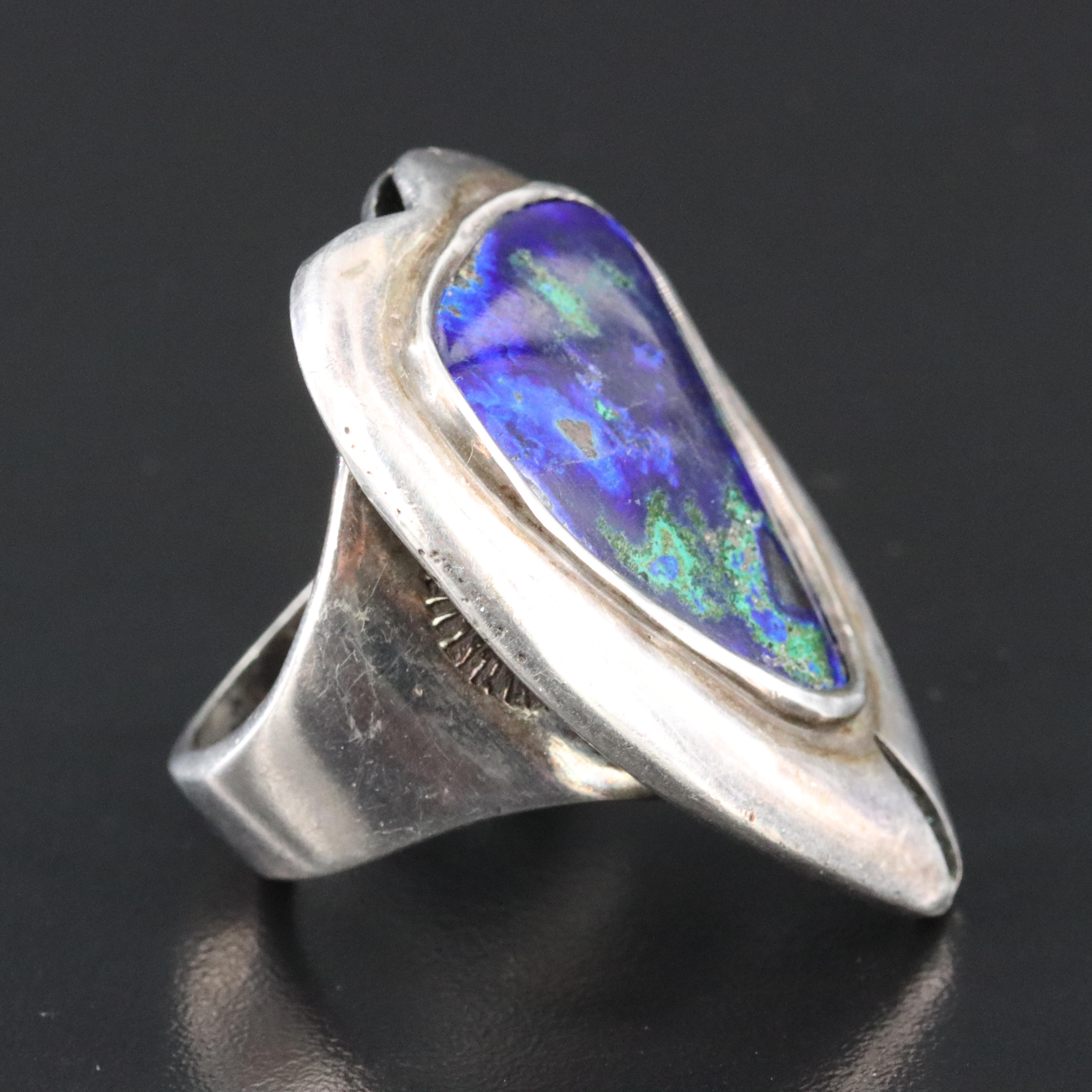 Modernist Style Sterling Azurmalachite Ring