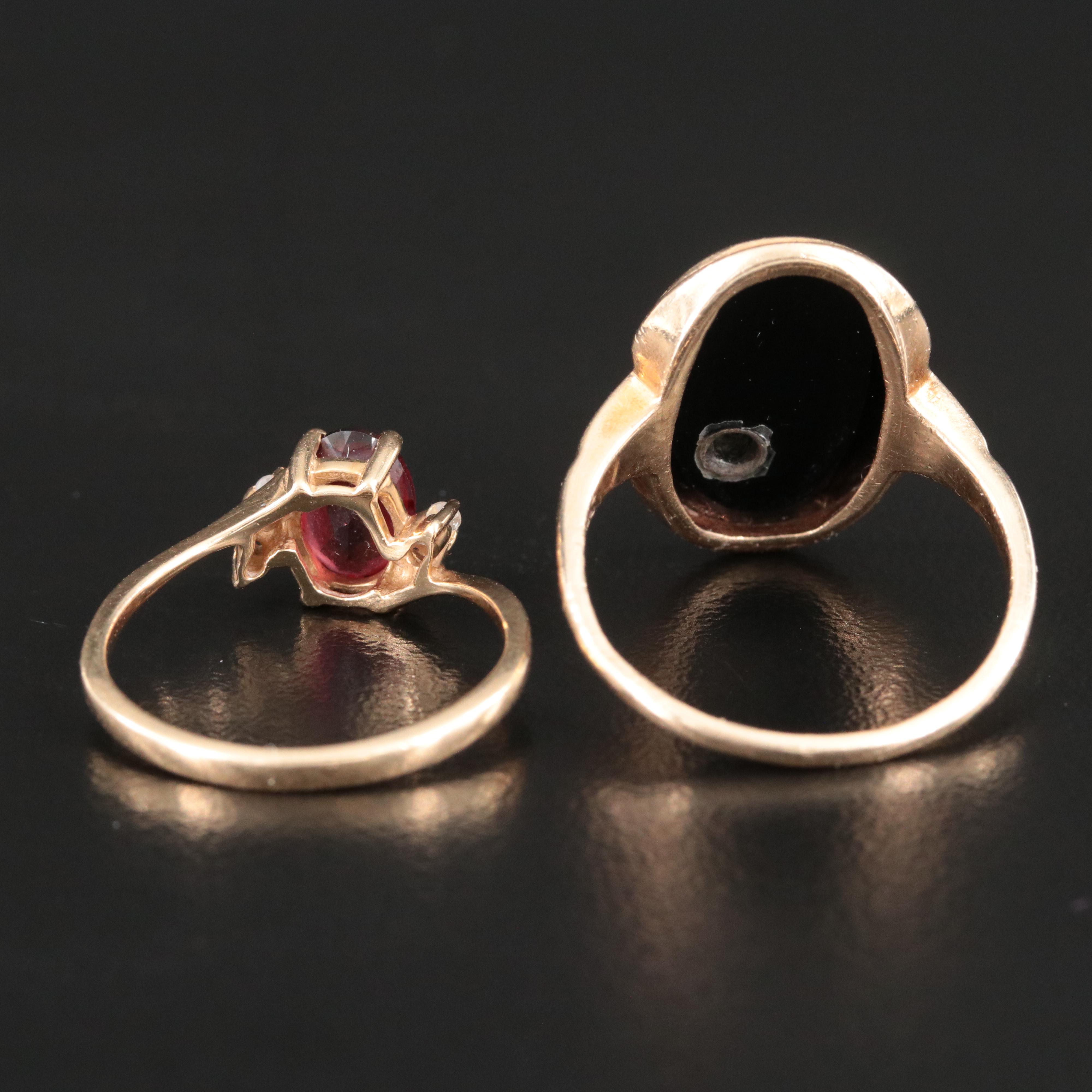 Gemstone Rings Including 10K Vintage and 14K Garnet, Black Onyx and Diamond