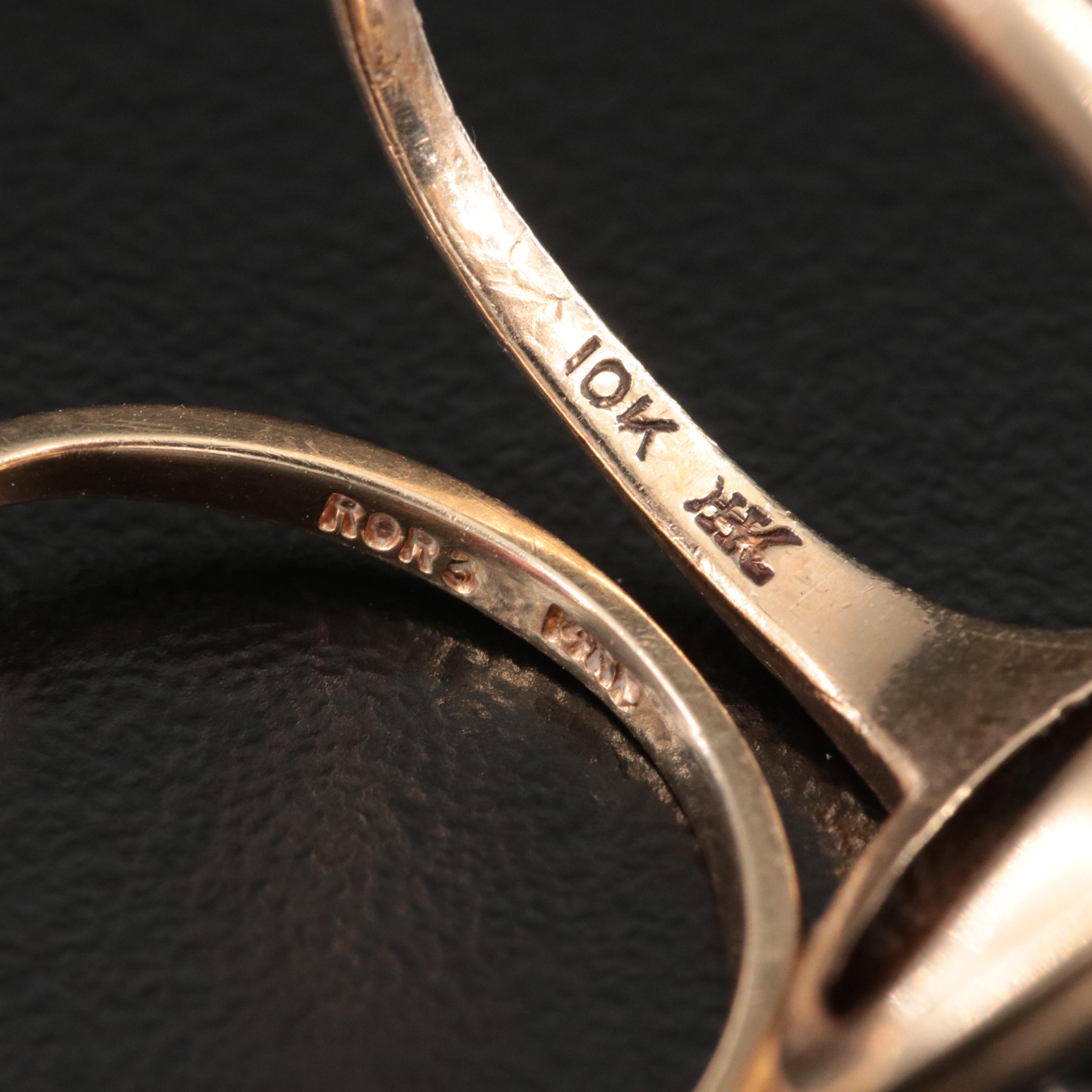 Gemstone Rings Including 10K Vintage and 14K Garnet, Black Onyx and Diamond