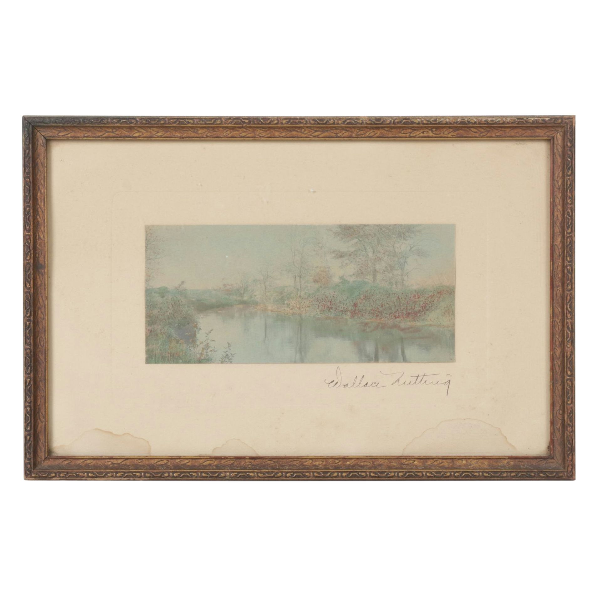 Wallace Nutting Hand-Colored Photograph of Riverbank Landscape Scene
